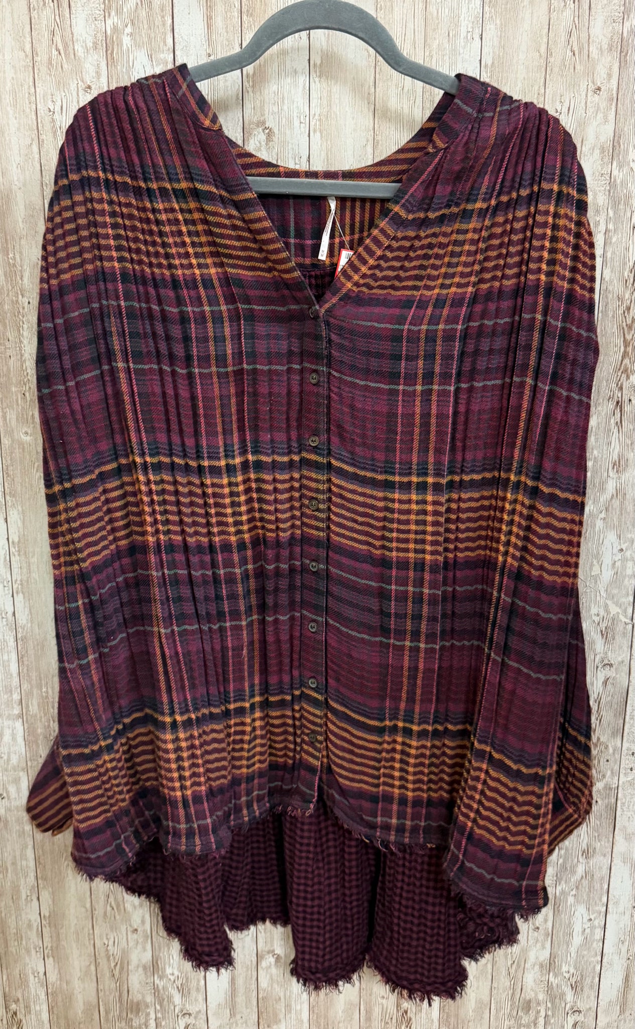 Size M FREE PEOPLE WINE PLAID Top