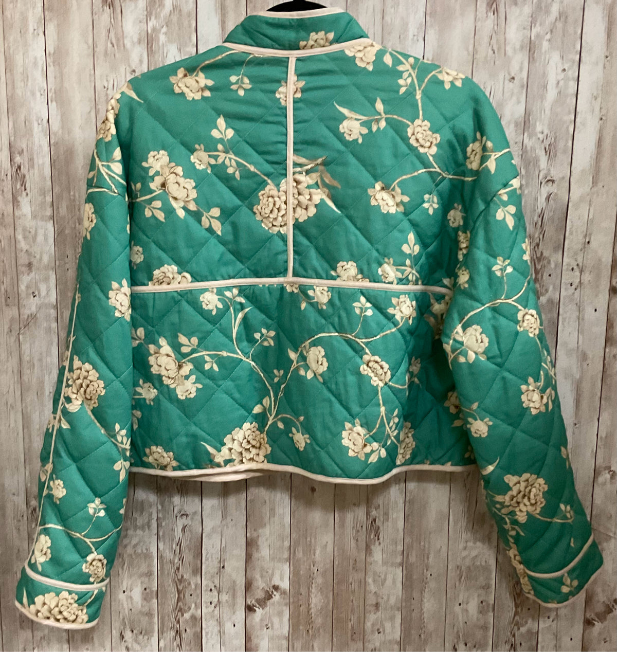 Size M 7 FOR ALL MANKIND GREEN AND TAN PRINT Jacket