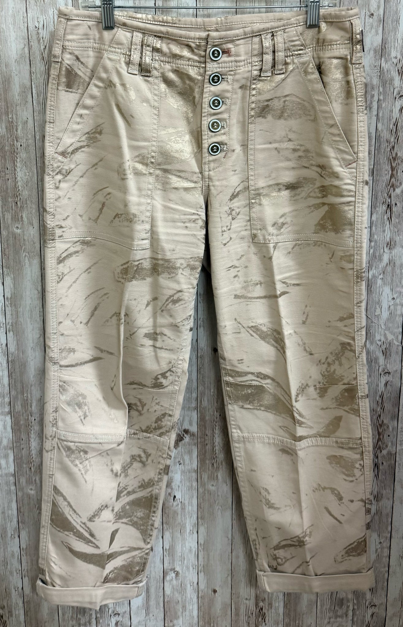 Size 8 ANTHROPOLOGIE TAN AND GOLD Pants
