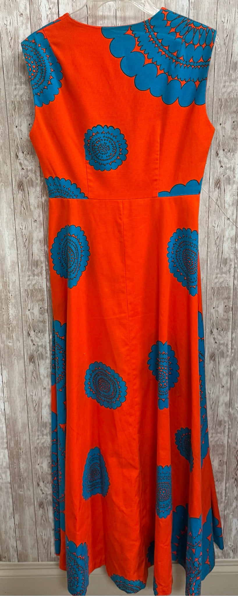Size M WALTAH CLARKE'S ORANGE AND BLUE PRINT Dress