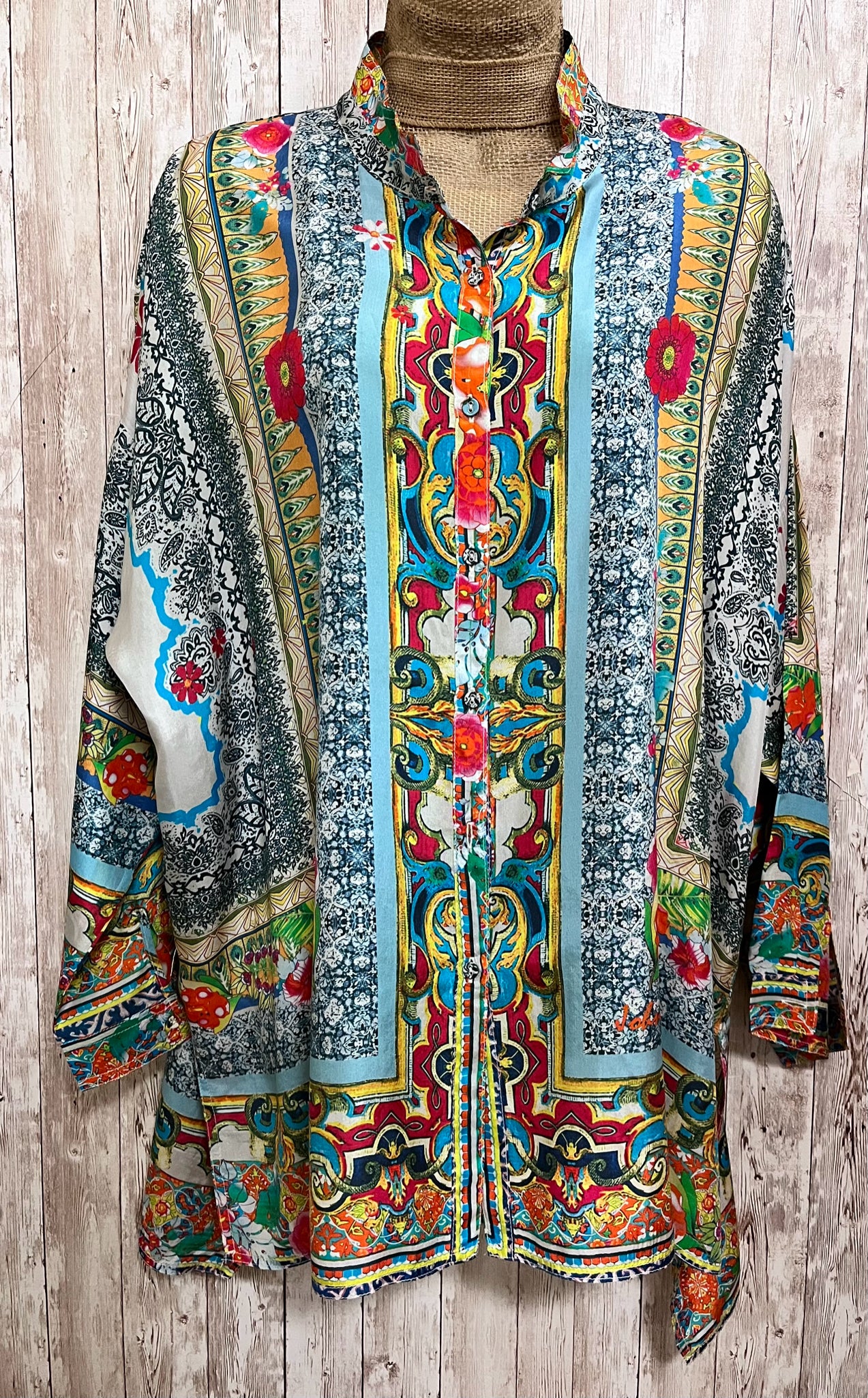 JOHNNY WAS Size S Blue Print Blouse