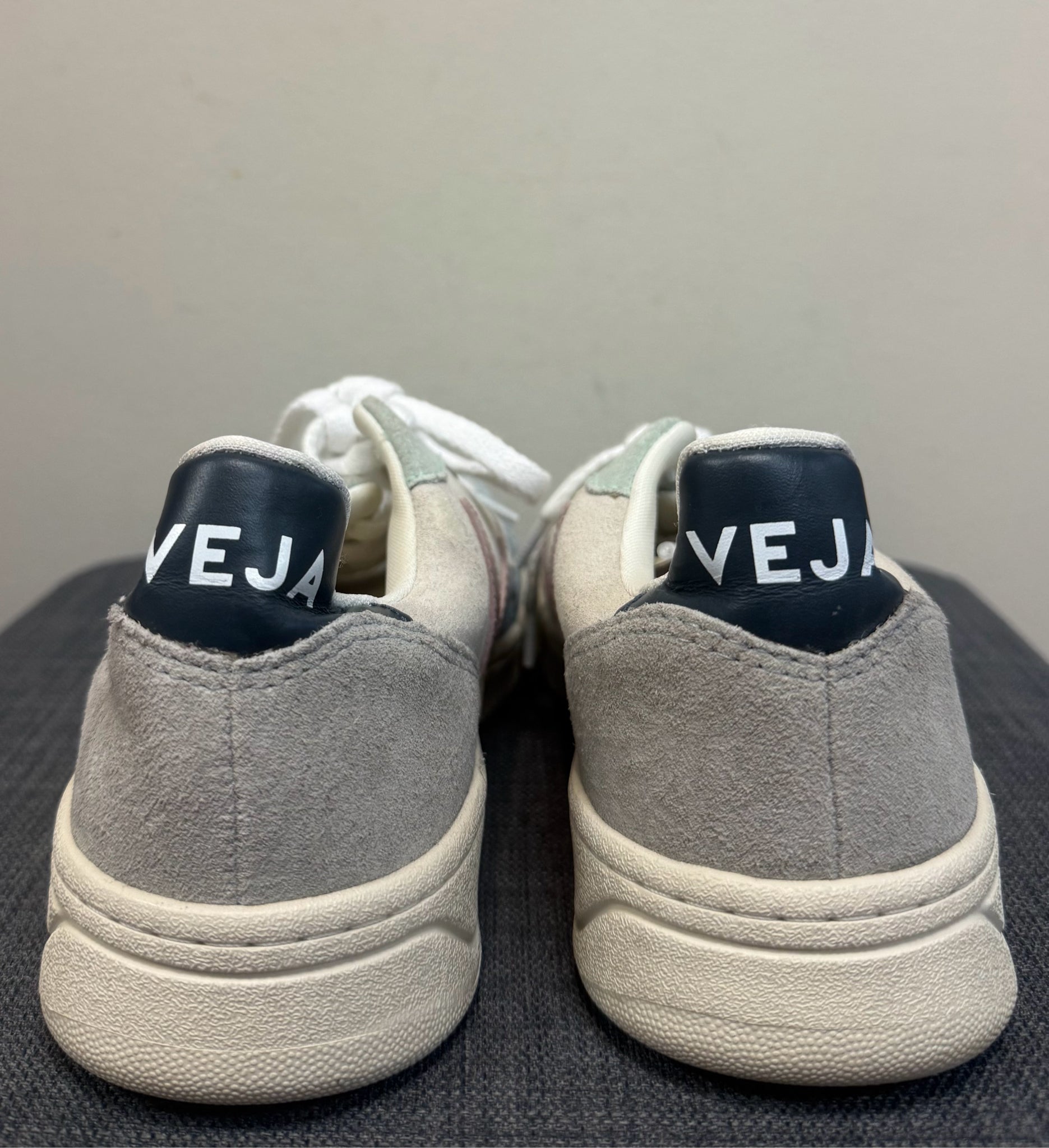 7 VEJA TAN AND BLUE SHOES