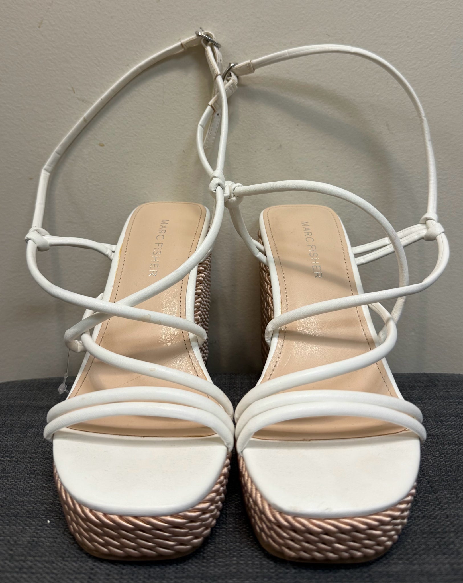 6 MARC FISHER WHITE AND TAN Wedges