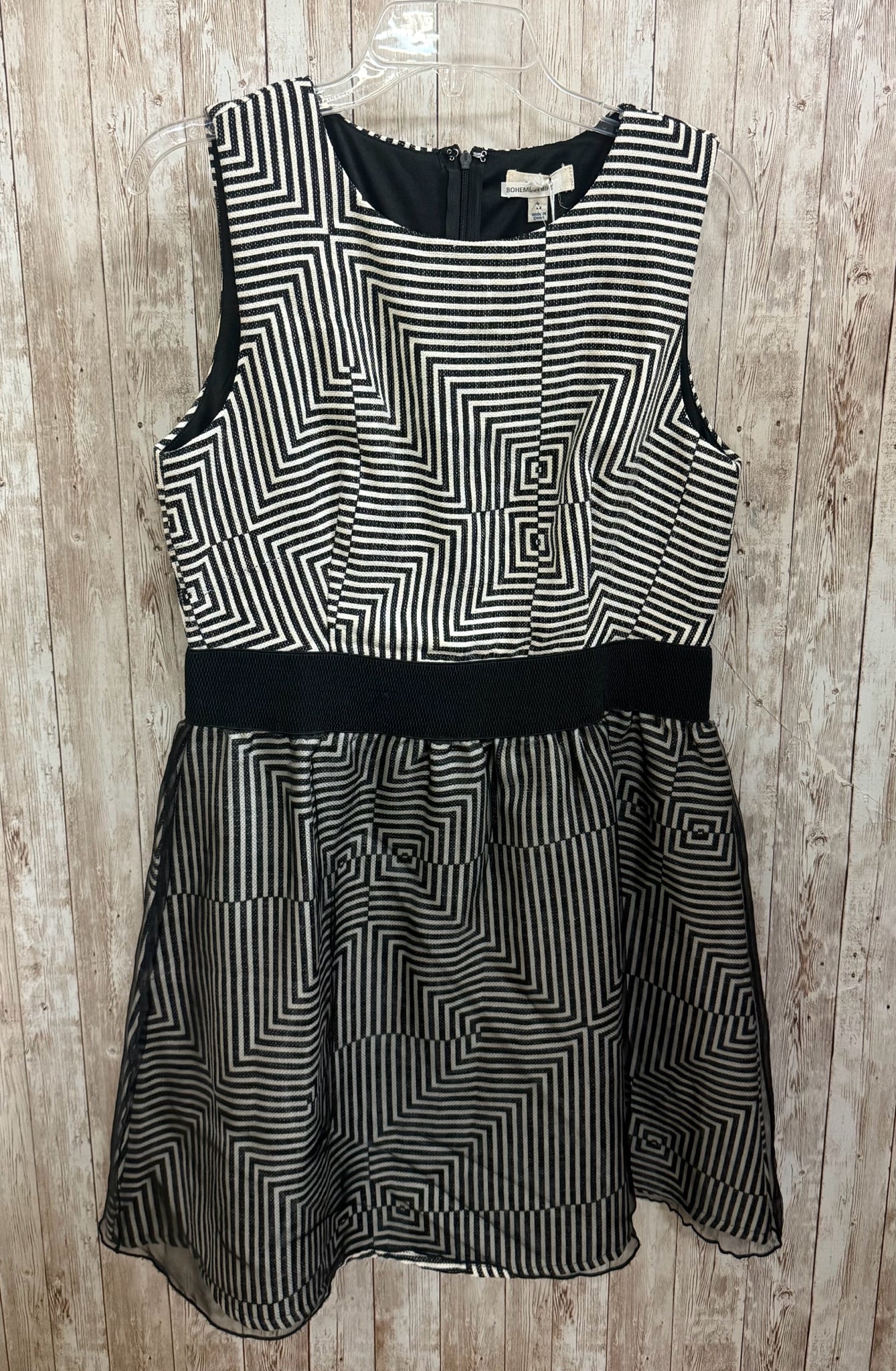 Size L BOHEMIAN BIRD BLACK AND WHITE PRINT Dress