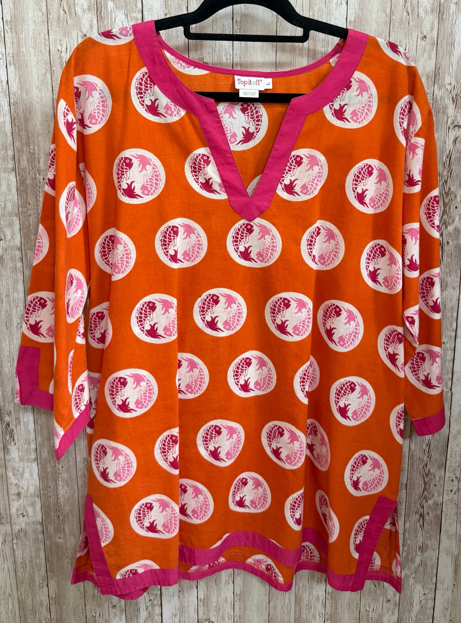Size L TOP IT OFF ORANGE AND PINK PRINT Top