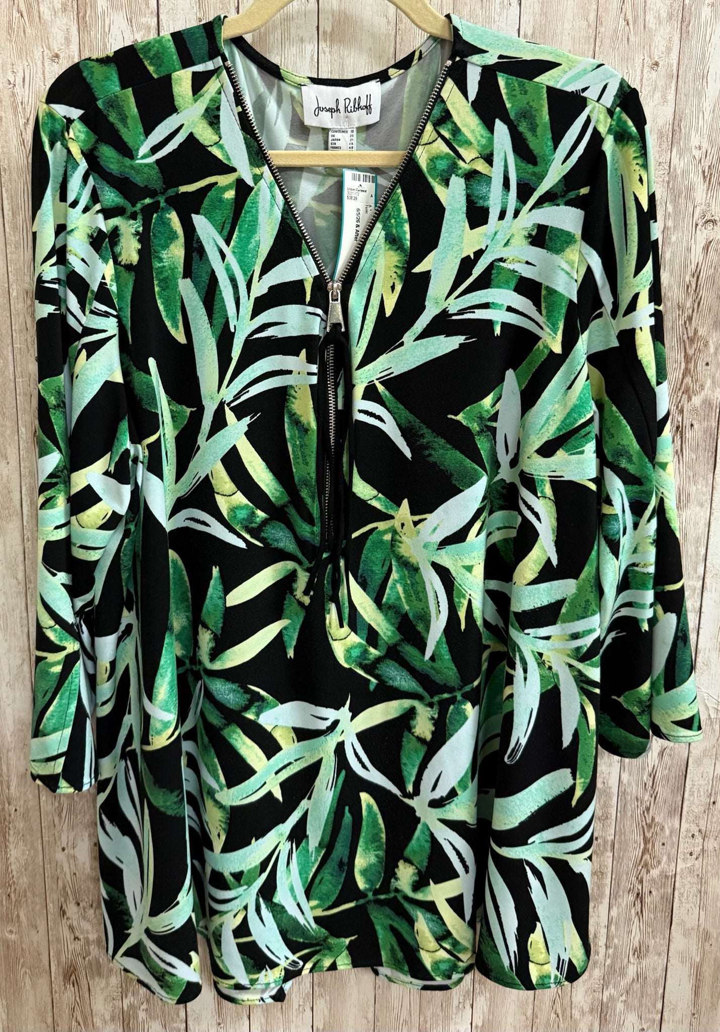 JOSEPH RIBKOFF BLACK AND GREEN PRINT Tunic