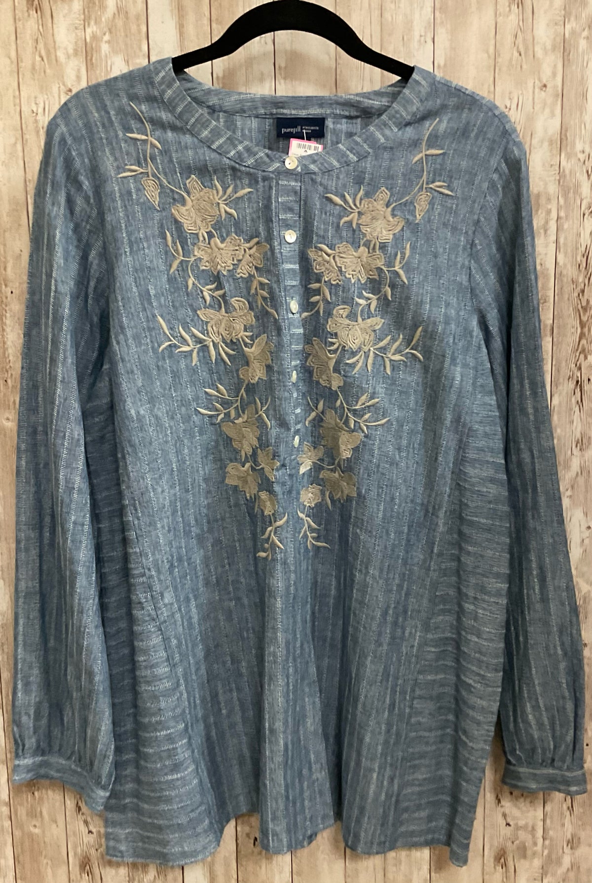 Size L PURE JILL BLUE AND TAN PRING Top