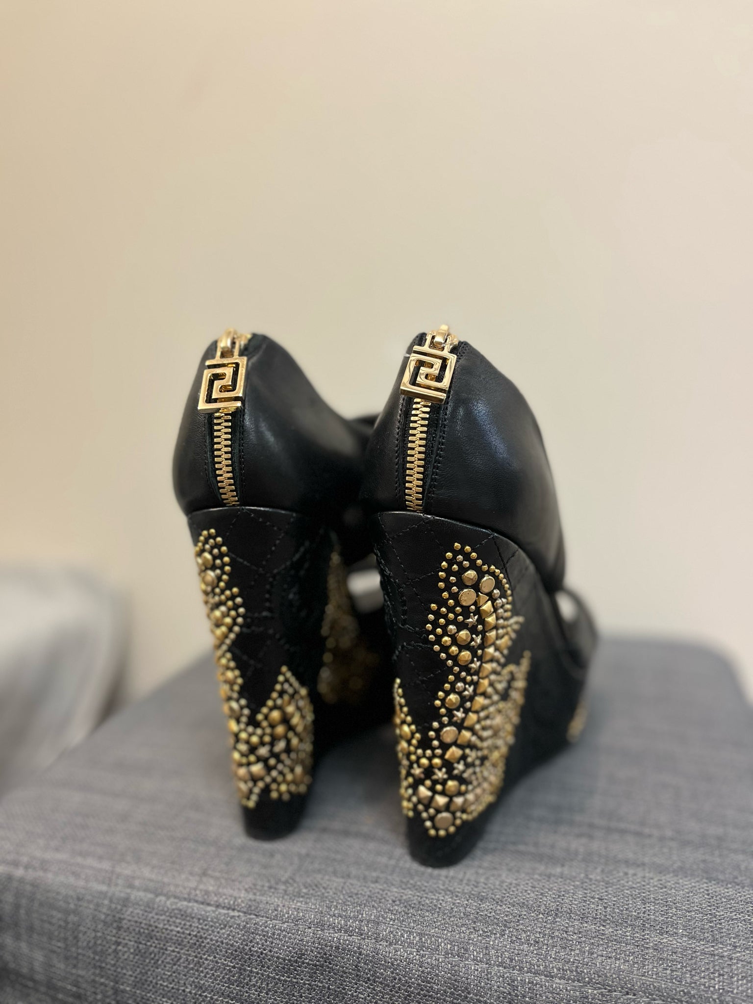 VERSACE 9 BLACK AND GOLD SHOES