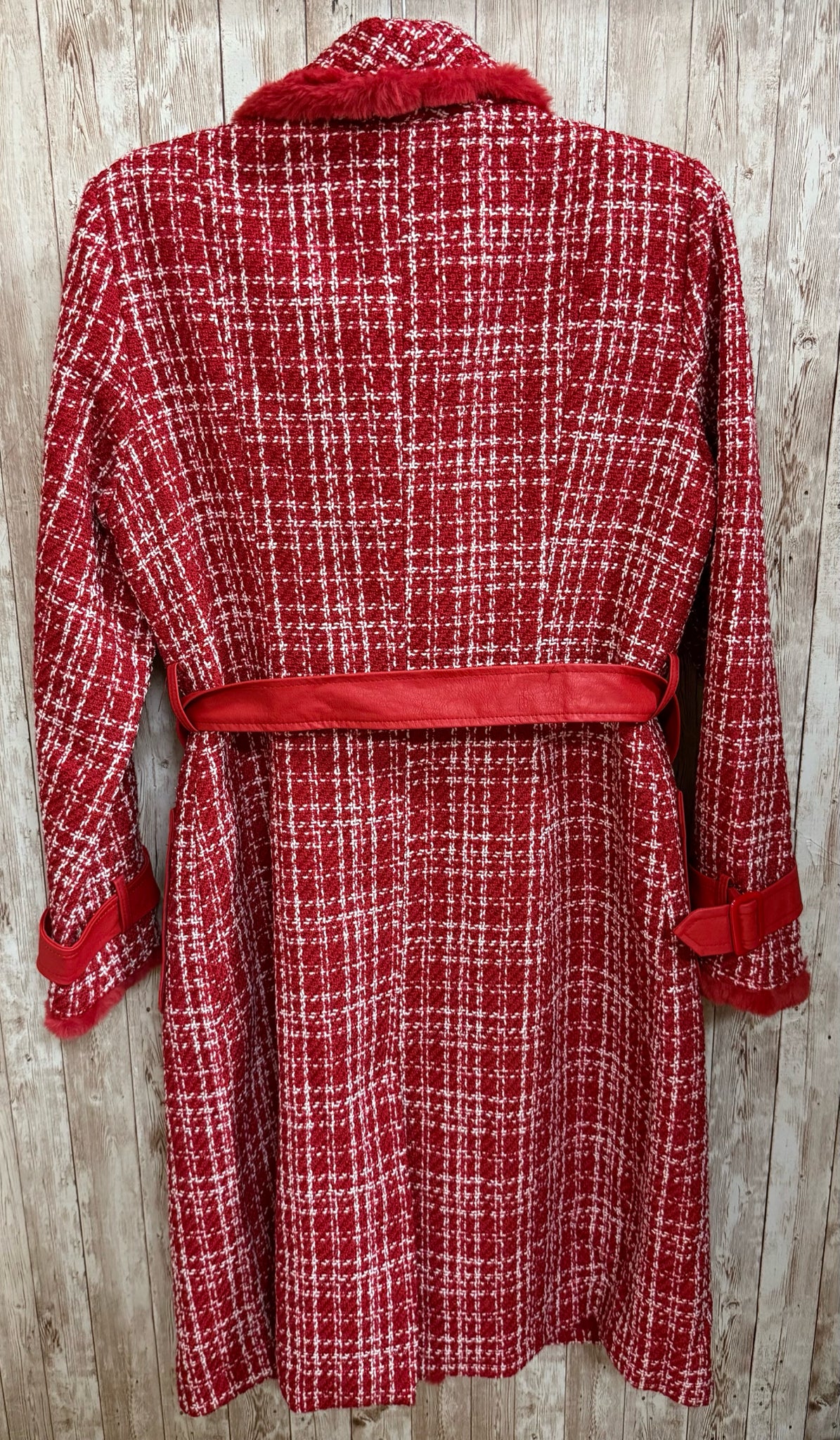 B COATURE RED AND WHITE PLAID Coat