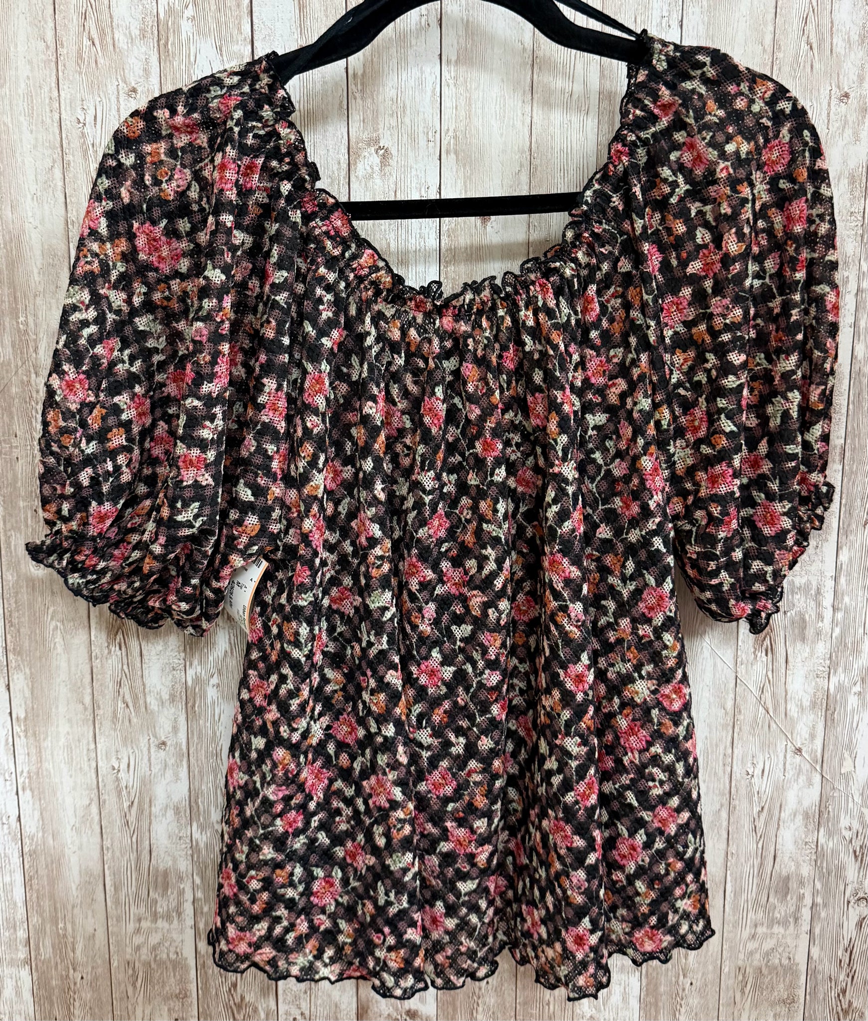 Size M FREE PEOPLE BLACK MULTI FLORAL Top