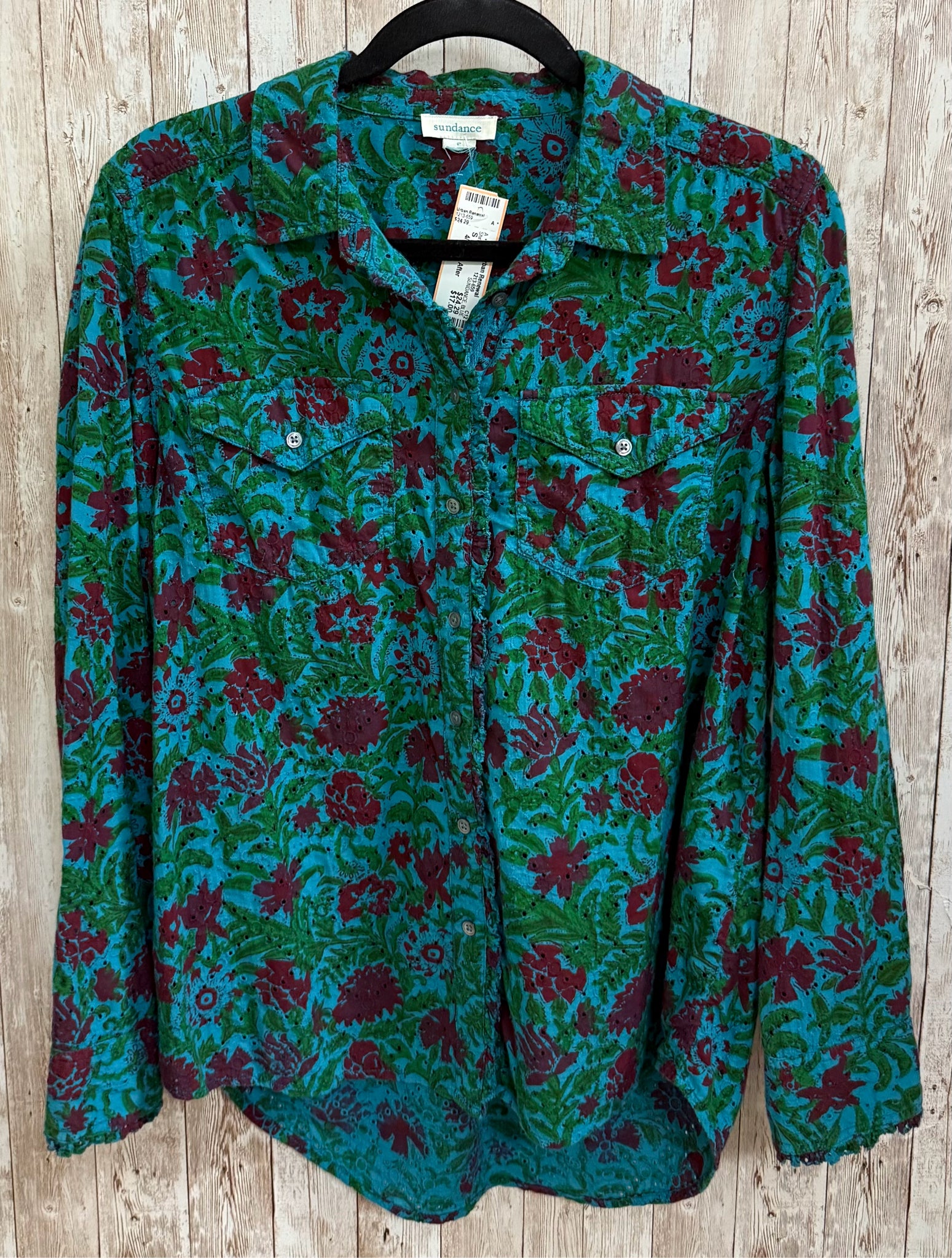 Size S SUNDANCE BLUE AND BURGUNDY PRINT Shirt