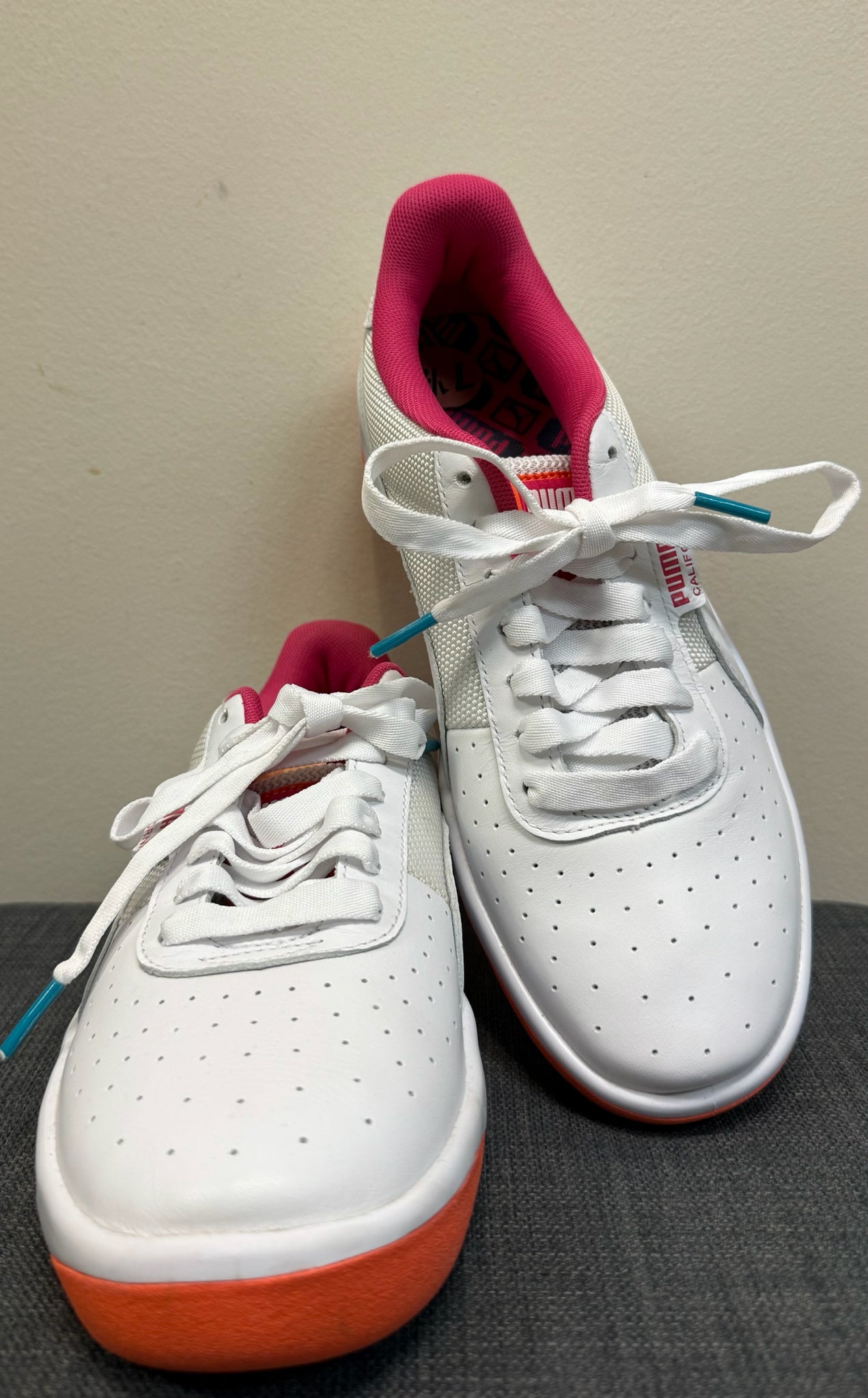 7.5 PUMA WHITE PINK ORANGE SHOES