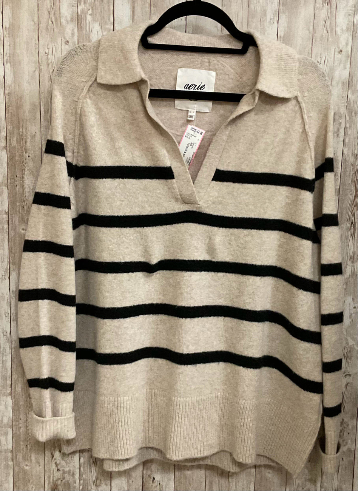 Size XS AERIE CREAM AND BLACK STRIPE Sweater