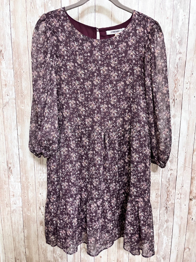 Size M SELF CONTRAST WINE PRINT Dress
