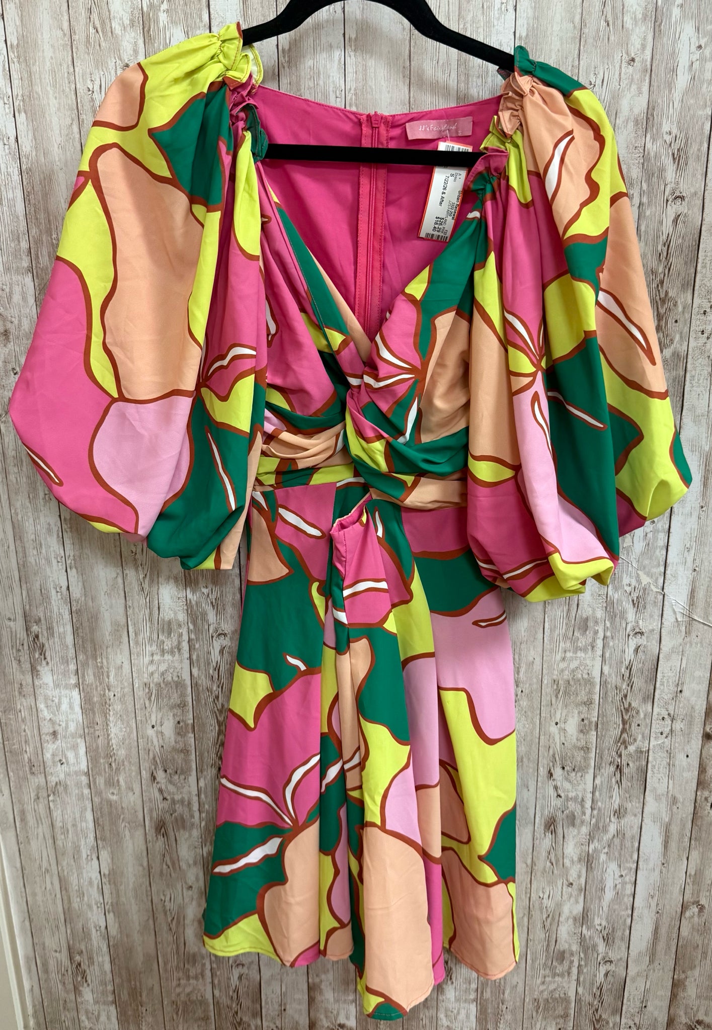 Size S JJ'S FAIRYLAND PINK AND GREEN PRINT Dress
