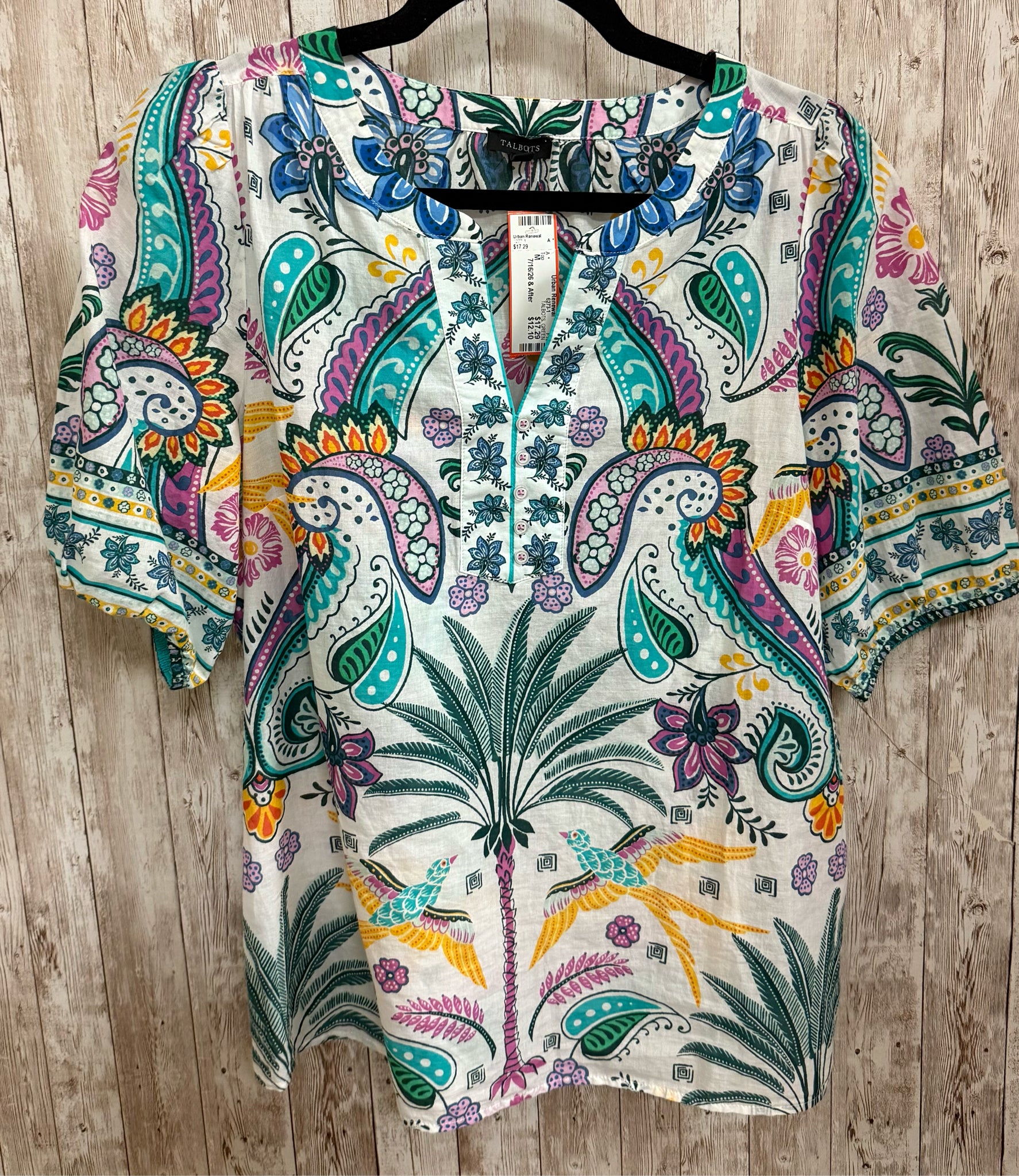 Size M TALBOTS GREEN AND PURPLE PRINT Top