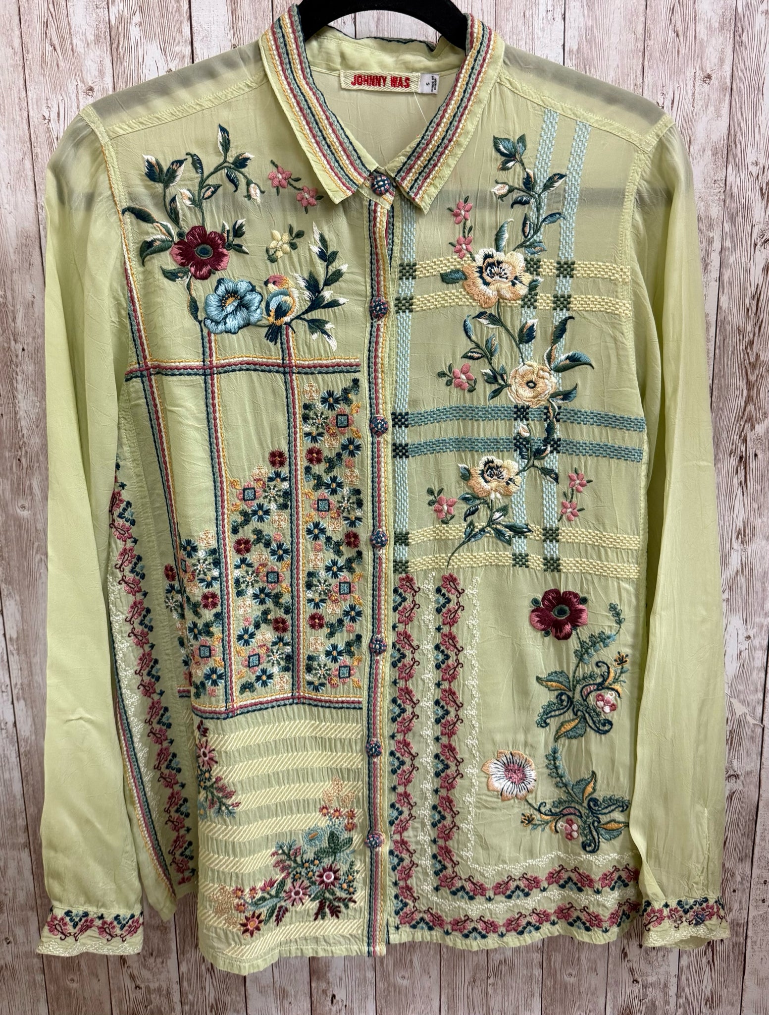 Size S JOHNNY WAS GREEN FLORAL Top