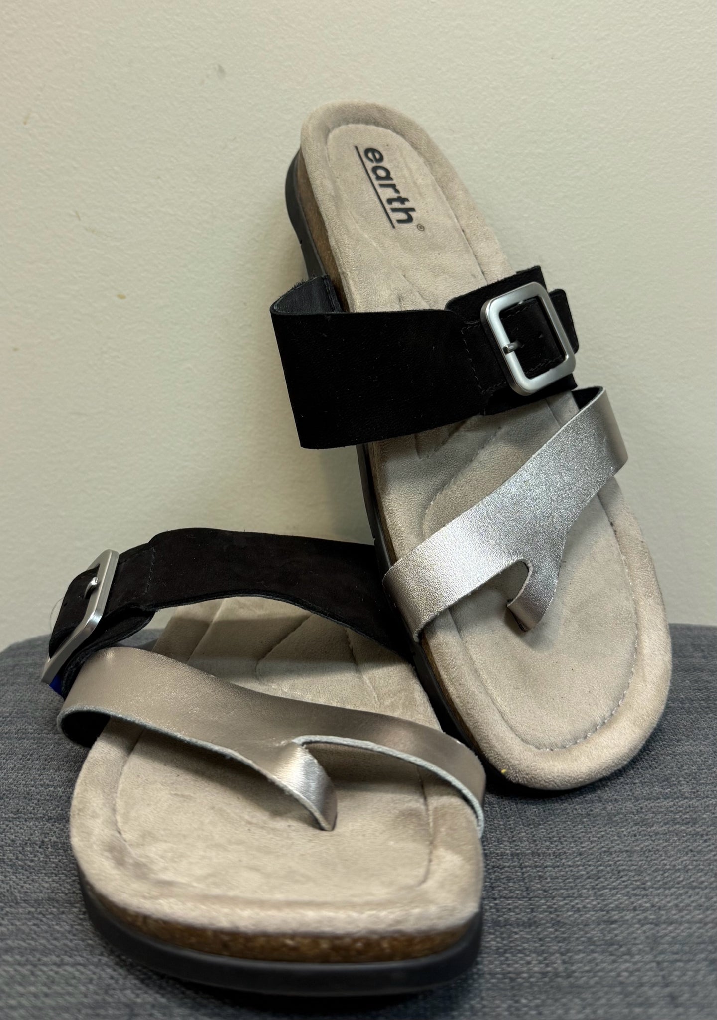 11 EARTH Black and Silver Sandals