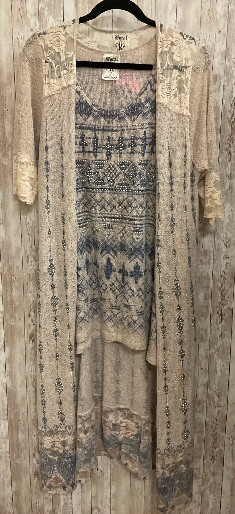 Size L VOCAL CREAM AND BLUE PRINT 2 PC Dress