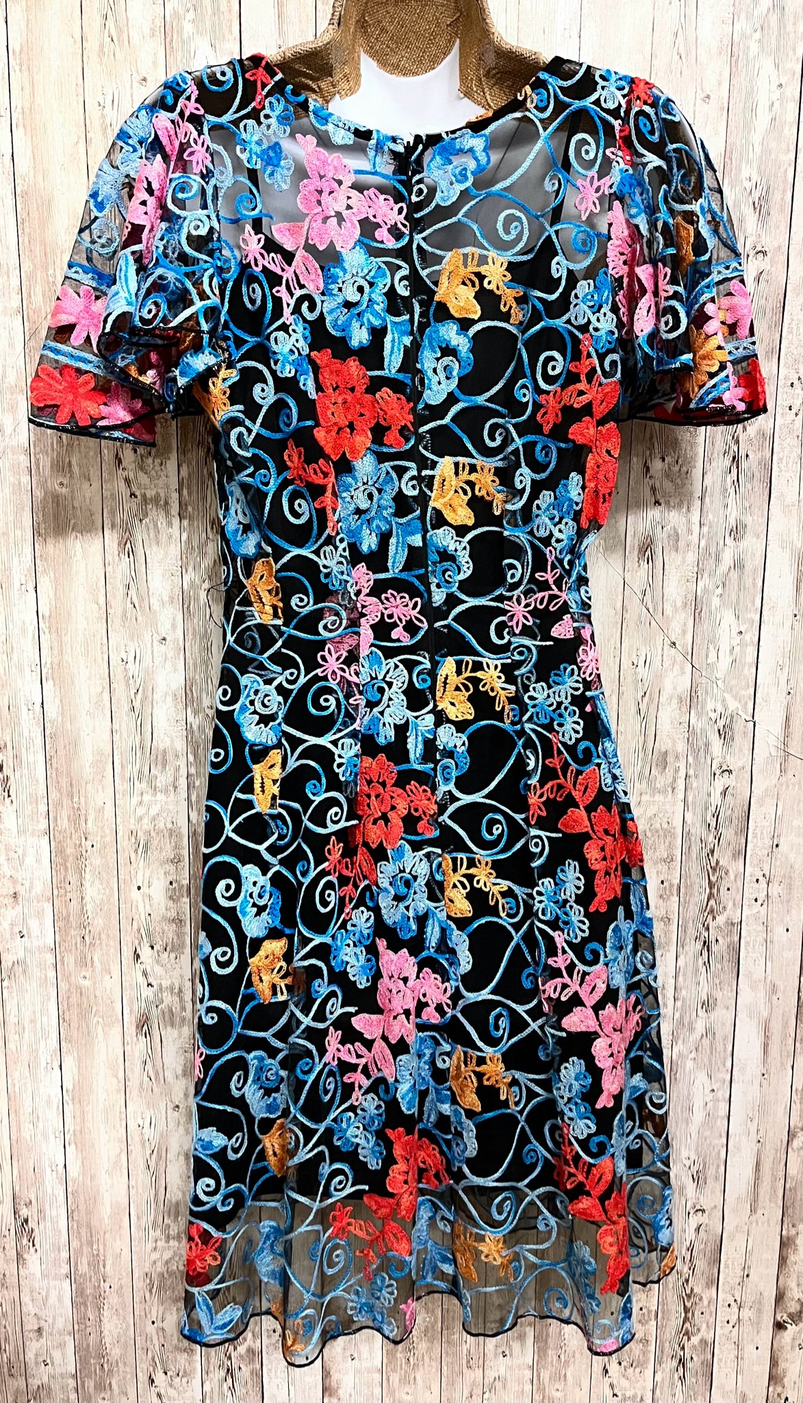 EVA FRANCO Size 2 BLACK AND PINK AND RED FLORAL 2 PC Dress