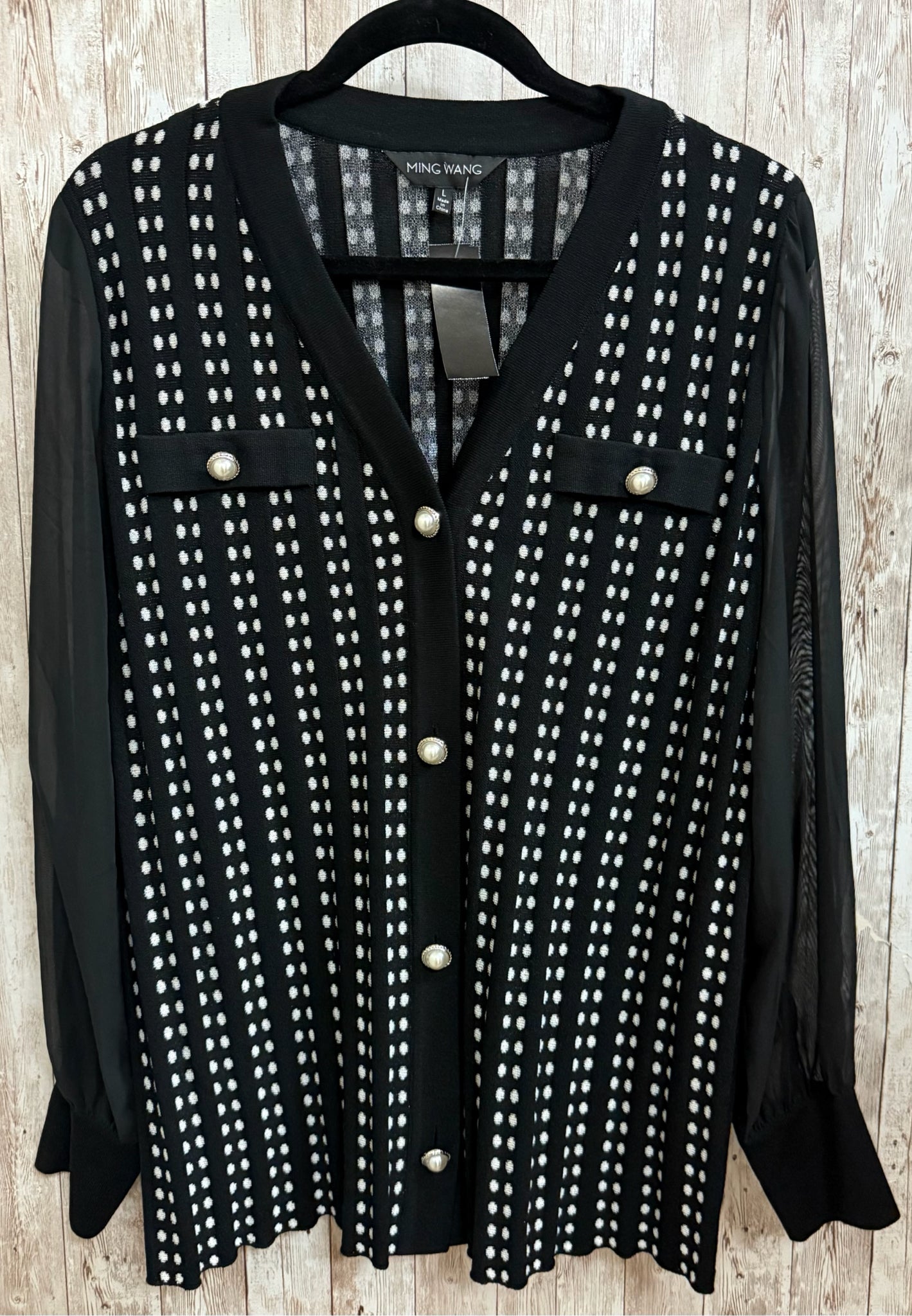 Size L MING WANG BLACK AND WHITE STRIPE Cardigan