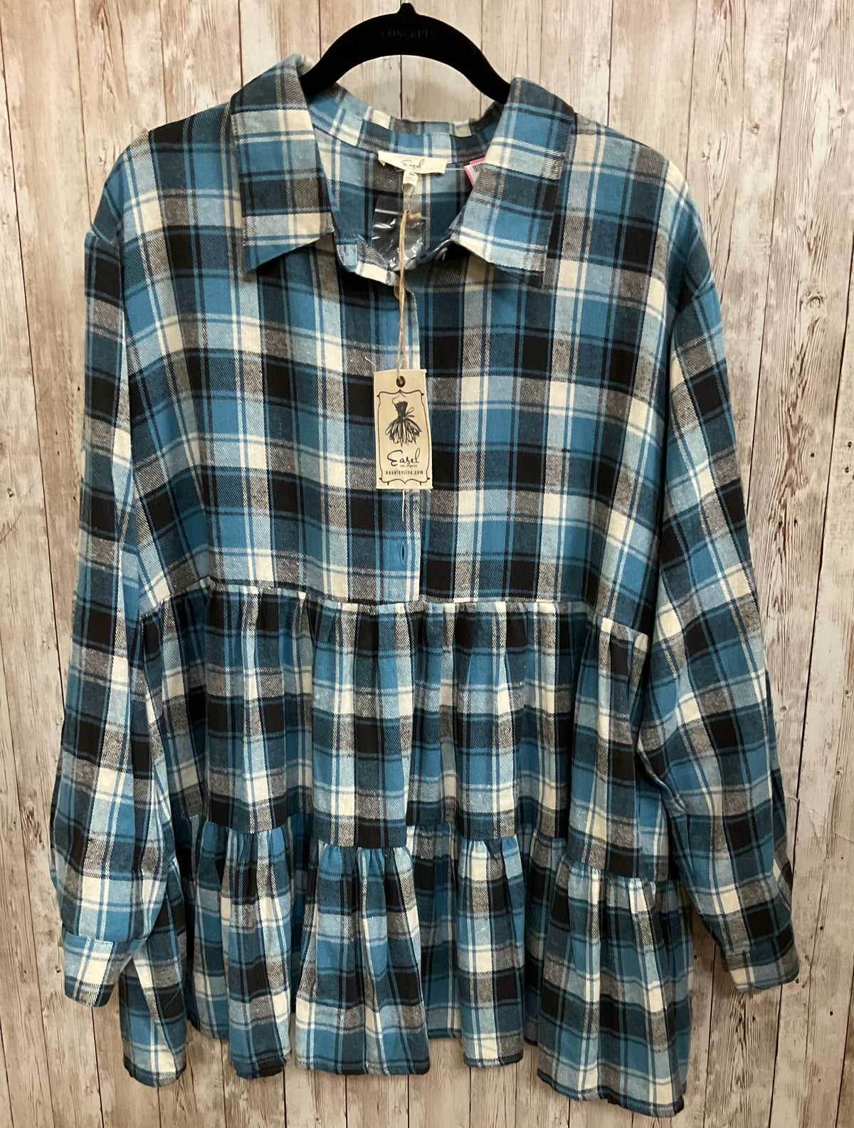 Size M EASEL BLUE PLAID Top
