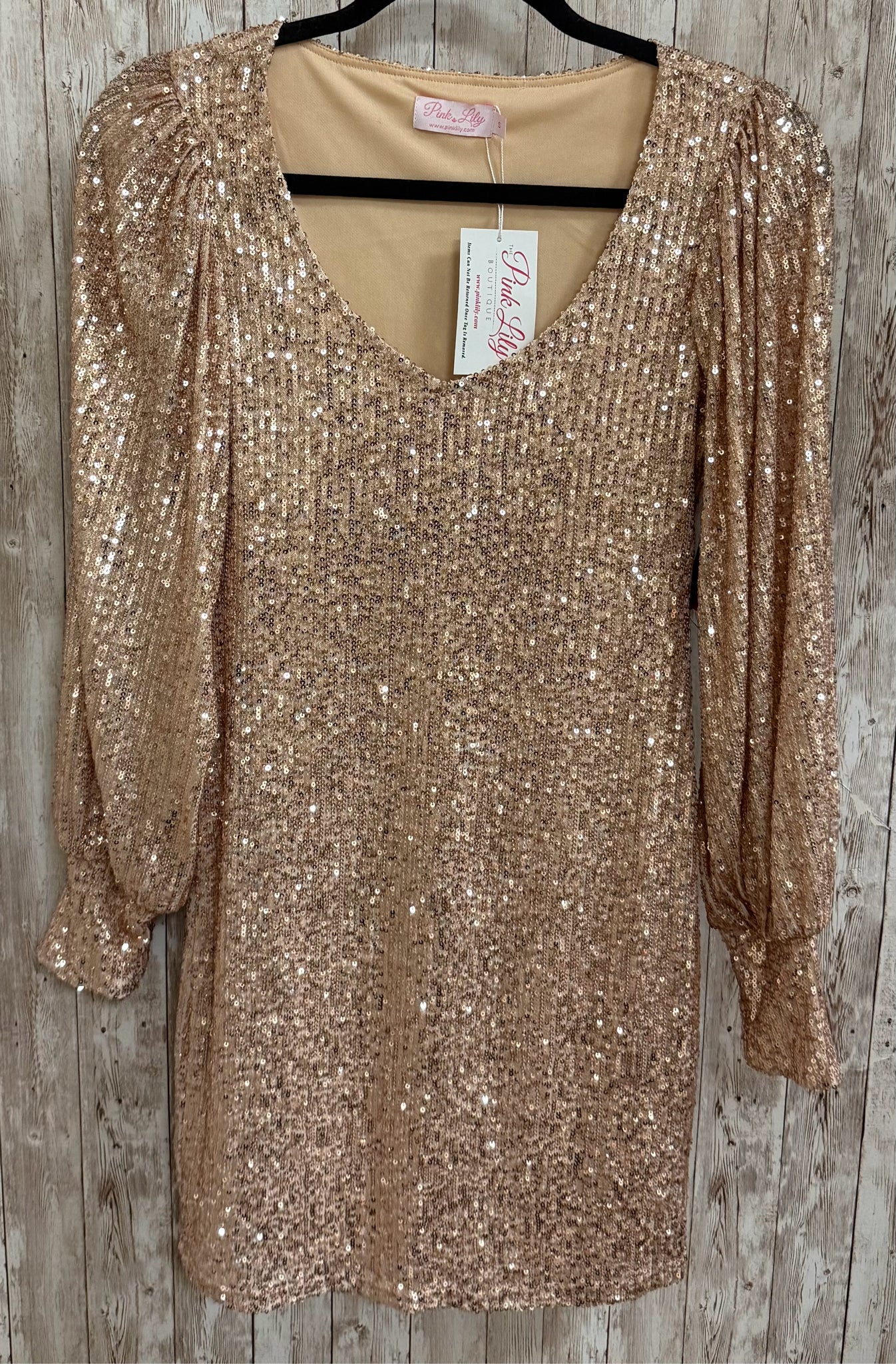 Size S pink lily Gold Dress