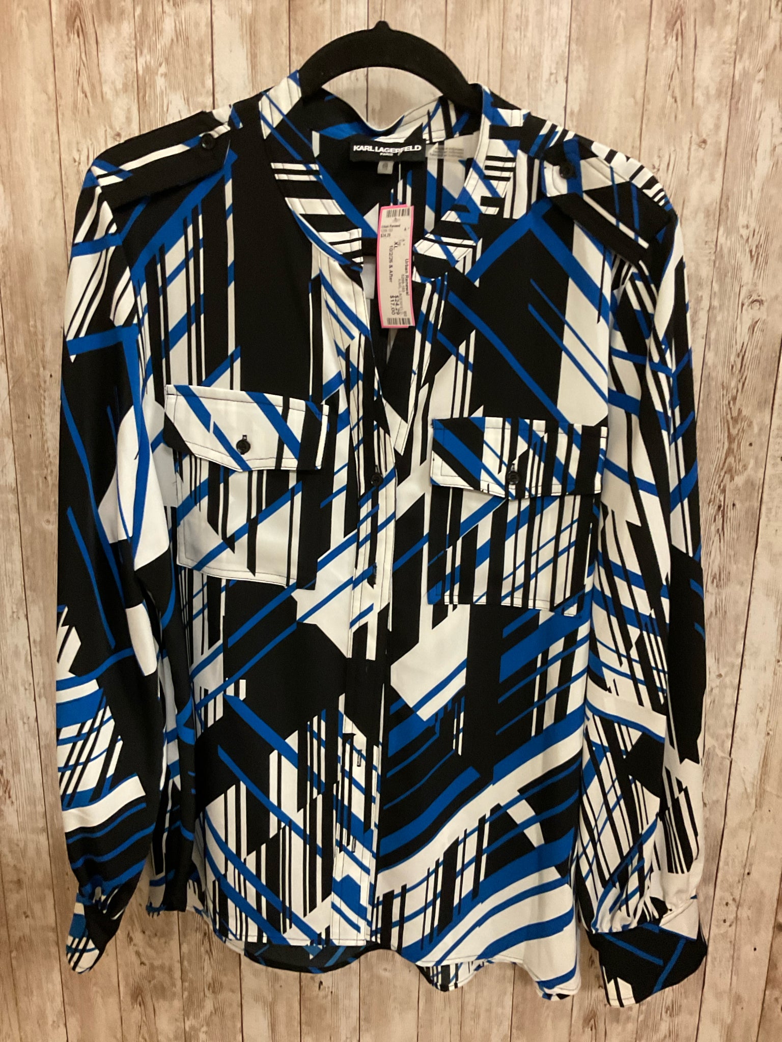 Size XL KARL LAGERFELD BLUE AND BLACK PRINT Top