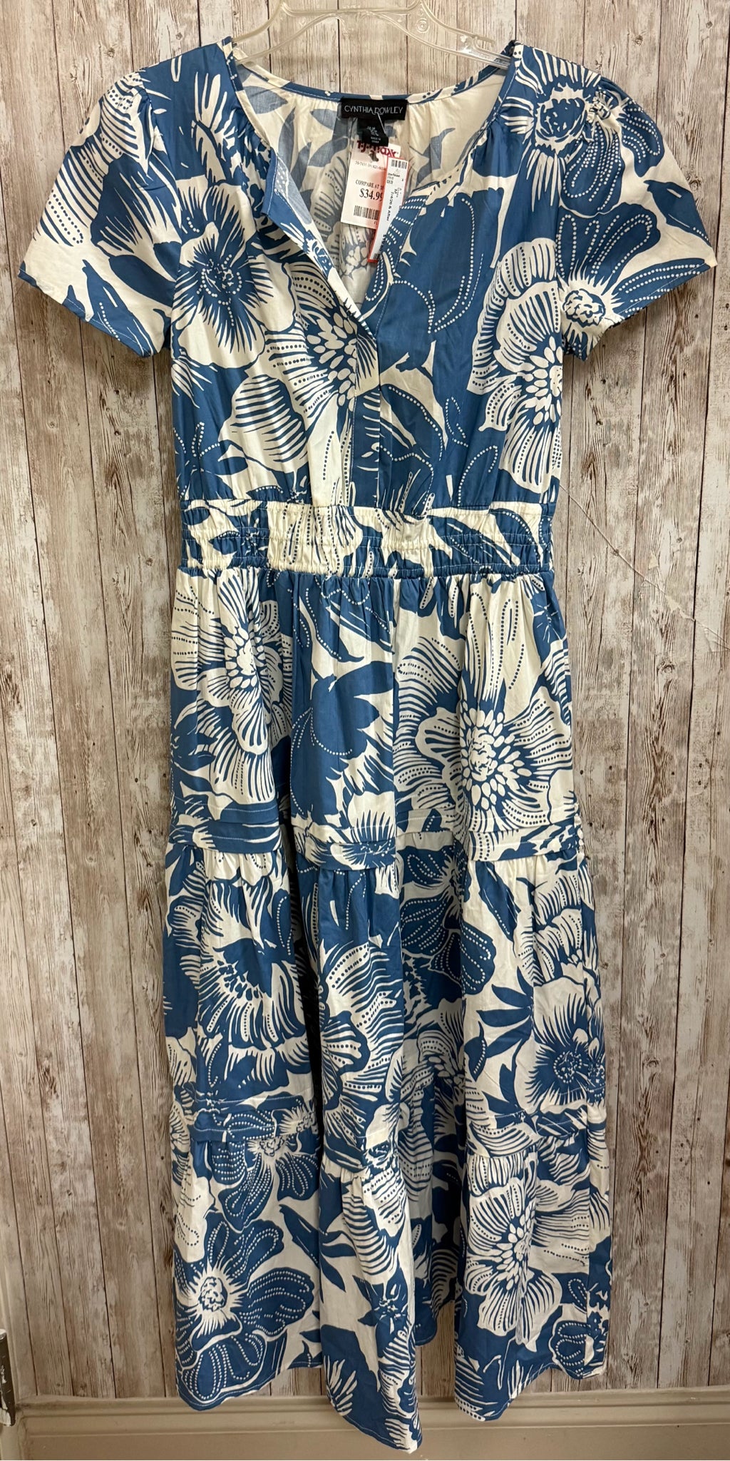 Size M CYNTHIA ROWLEY BLUE AND BEIGE FLORAL Dress