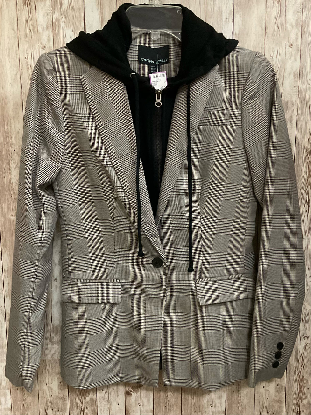 Size XS CYNTHIA ROWLEY BLACK PLAID Blazer