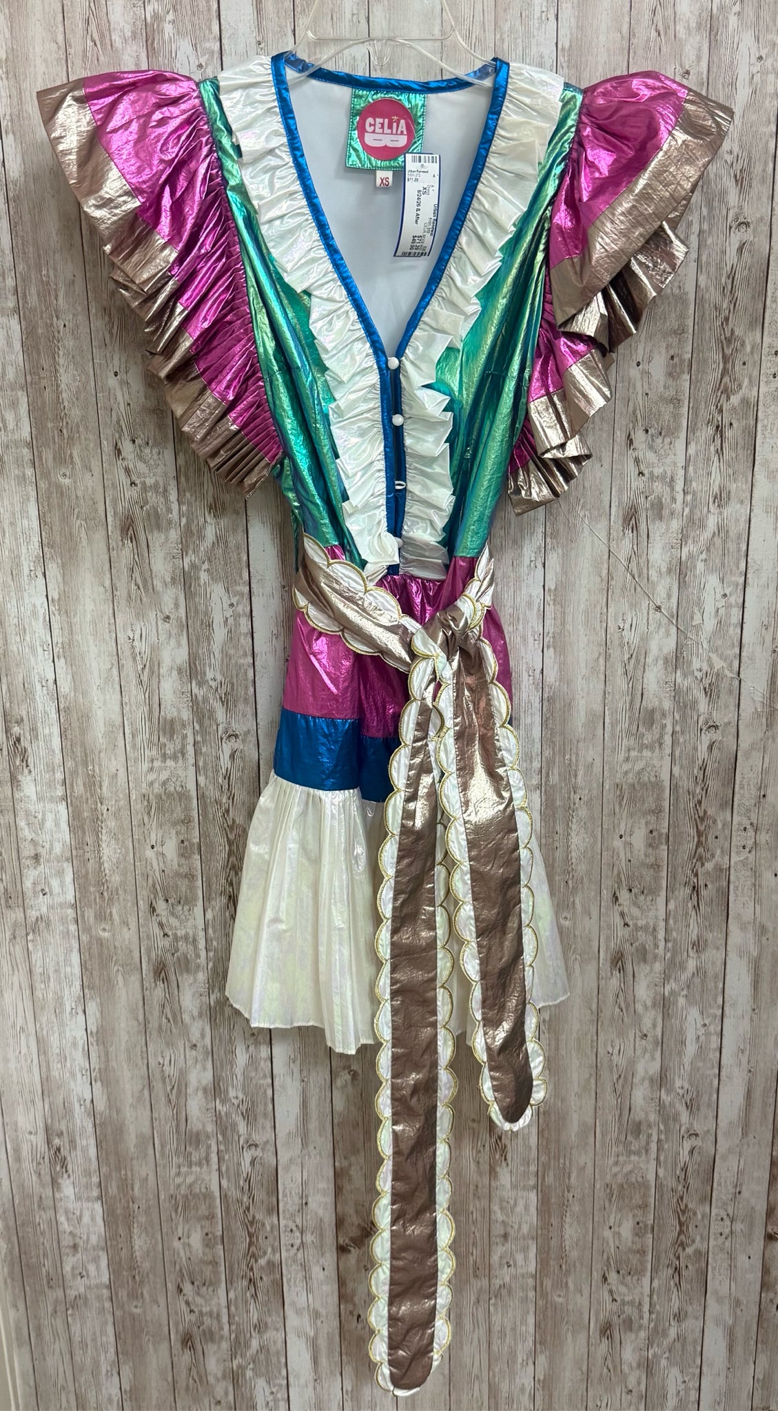Size XS CELIA BEIGE AND BLUE PRINT Dress