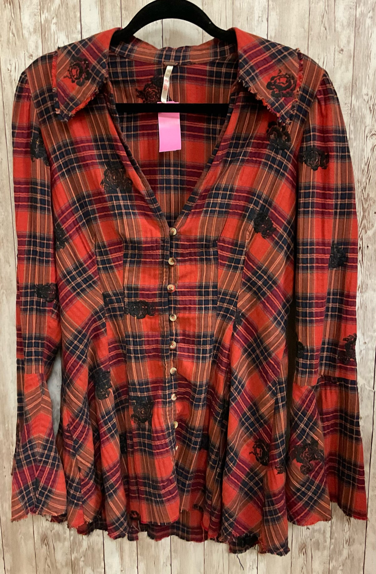 Size M FREE PEOPLE ORANGE PLAID Top