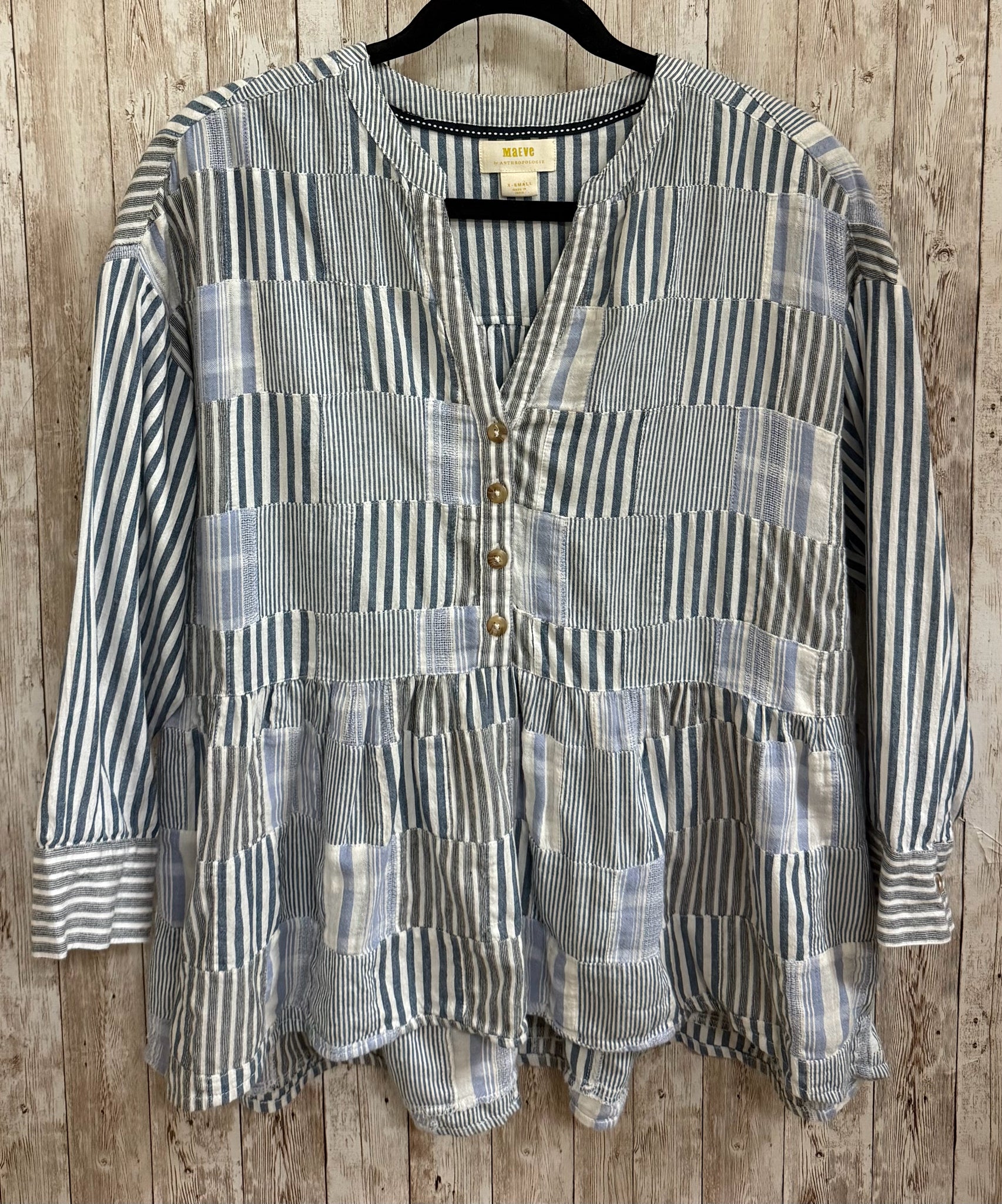 Size XS MAEVE WHITE AND BLUE PLAID Top