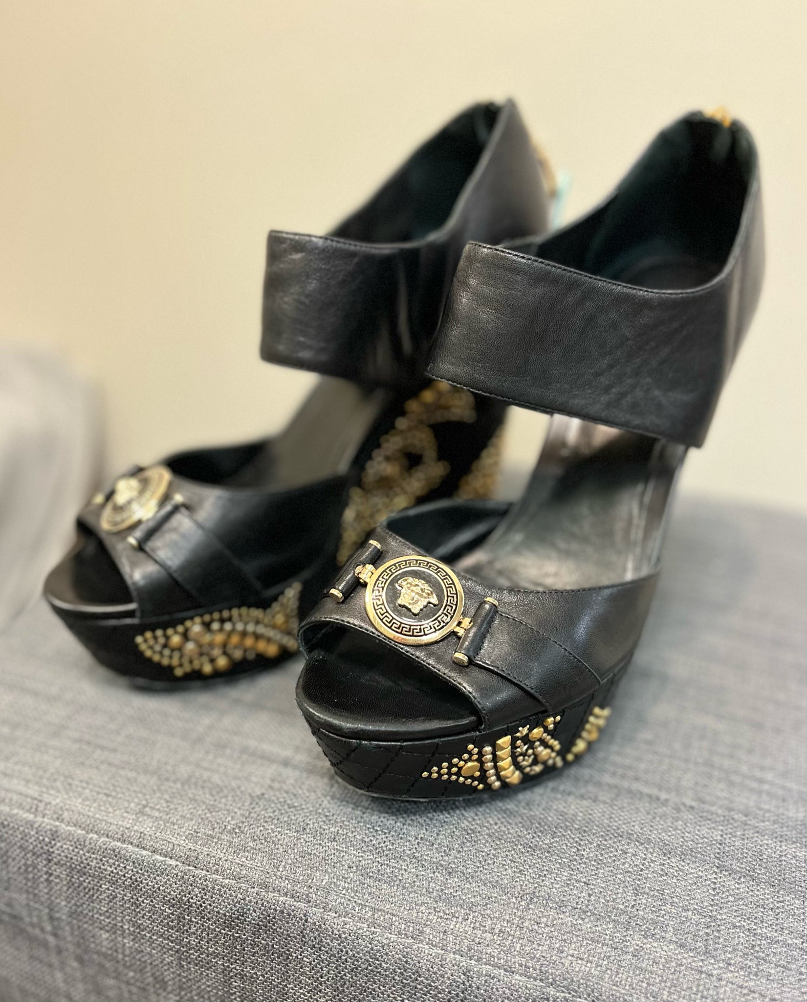 VERSACE 9 BLACK AND GOLD SHOES