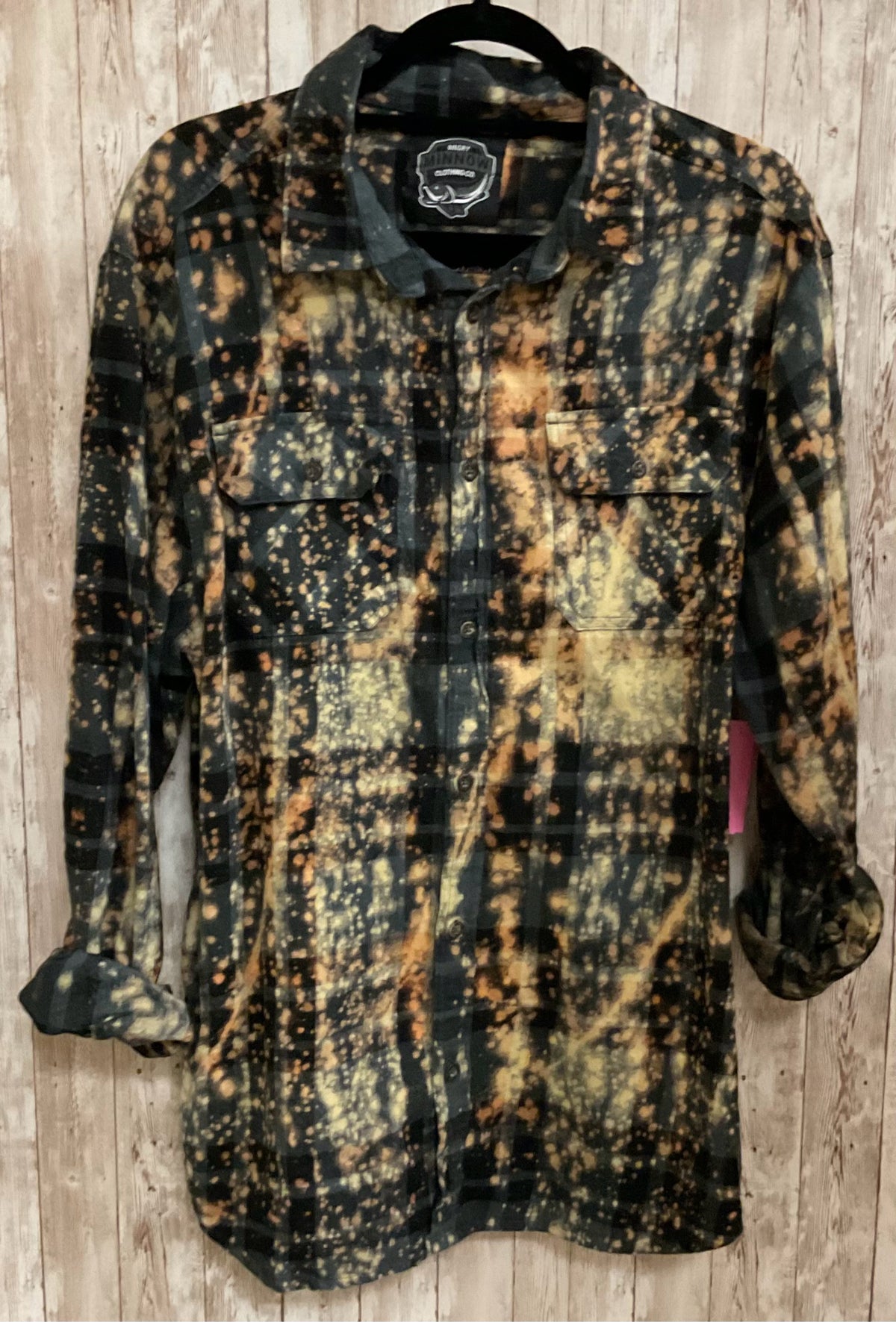 Size XL ANGRY MINNOW BLACK AND TAN PLAID Shirt