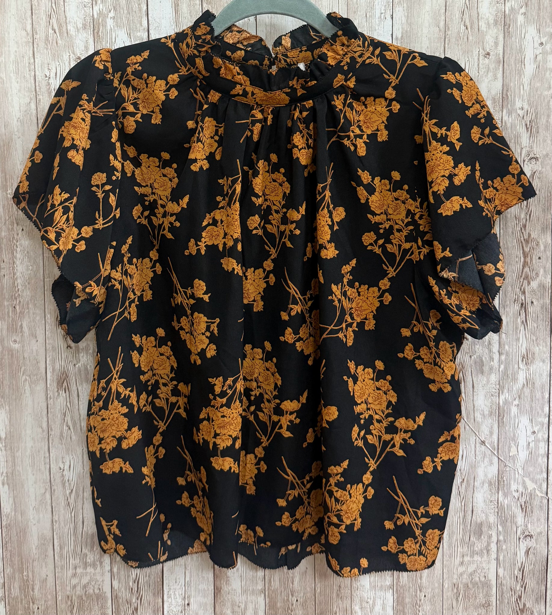Size M THML BLACK AND GOLD FLORAL Top