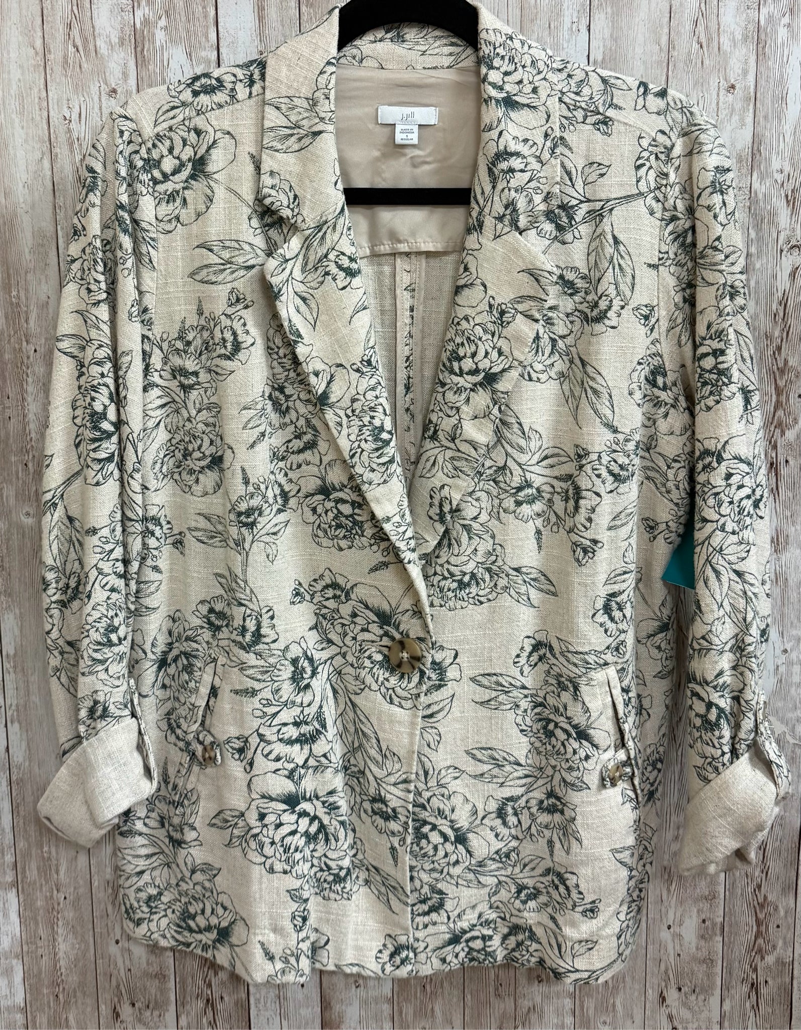 Size S J JILL TAN AND GREEN FLORAL Blazer