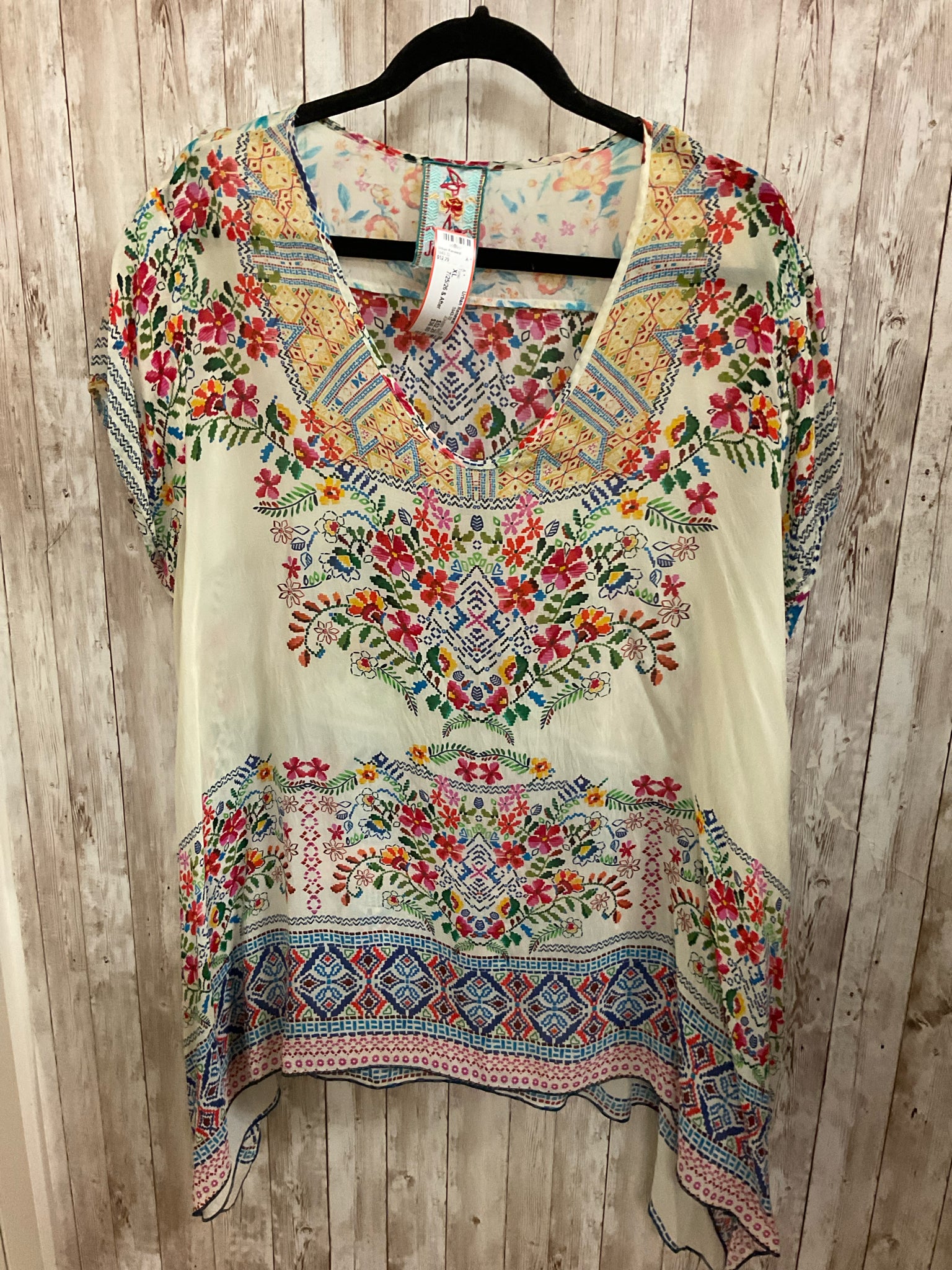 JOHNNY WAS CREAM AND RED FLORAL Women Size XL Tunic