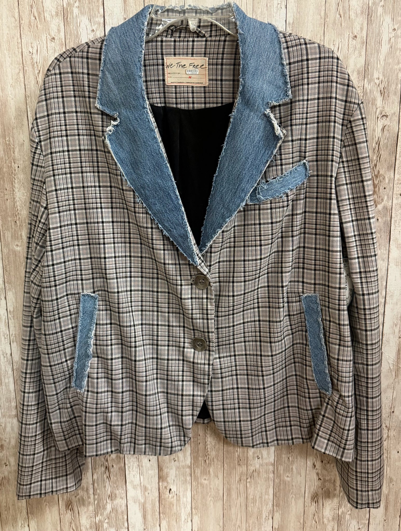Size M WE THE FREE DENIM PRINT Blazer