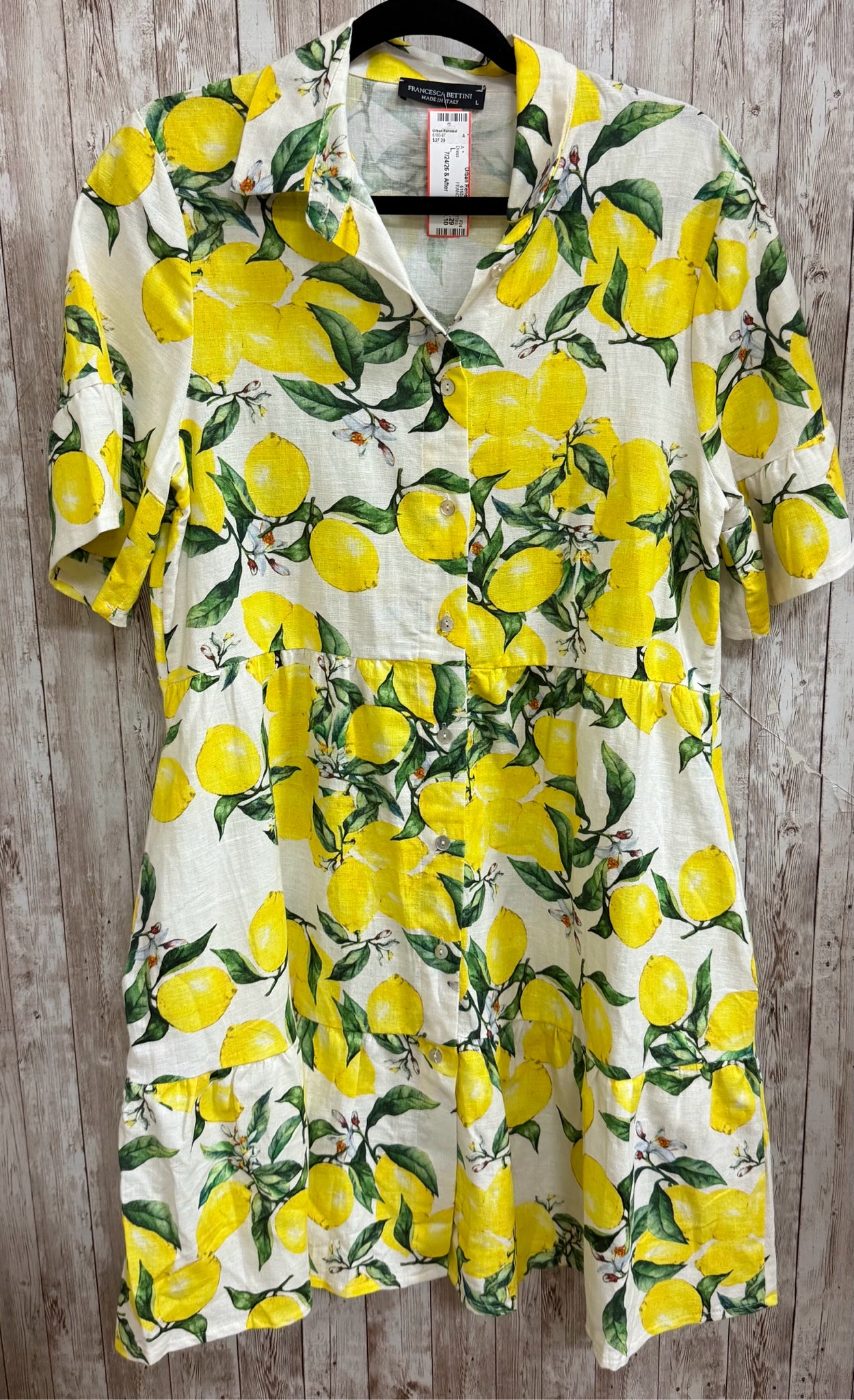Size L FRANCESCA BETTINI WHITE AND YELLOW PRINT Dress