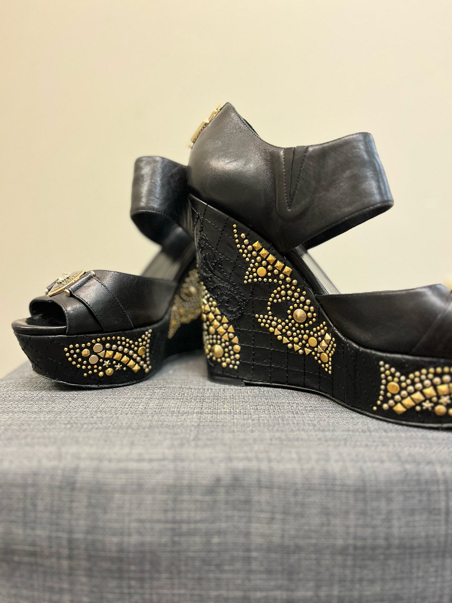 VERSACE 9 BLACK AND GOLD SHOES