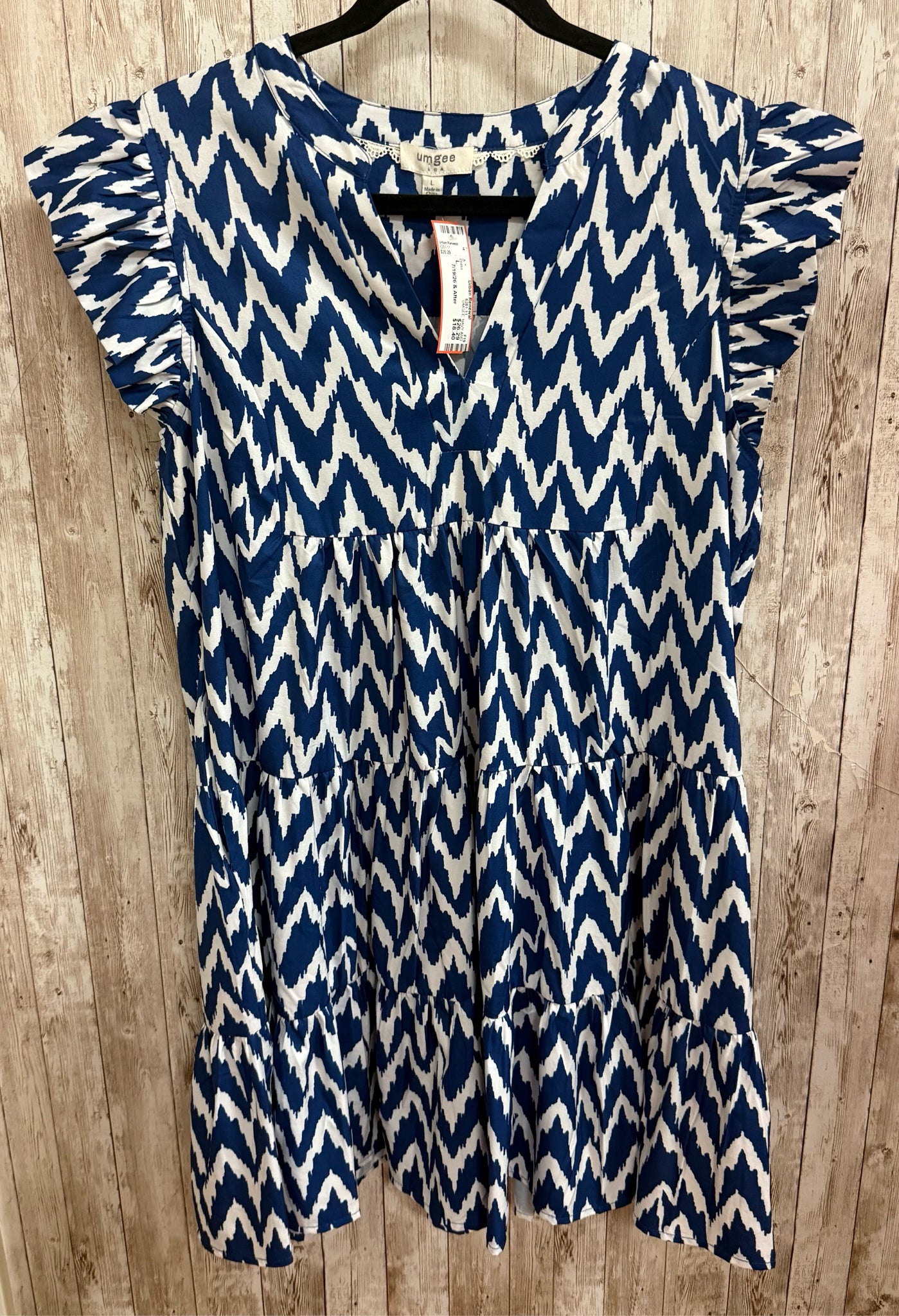 Size L UMGEE NAVY AND WHITE PRINT Dress