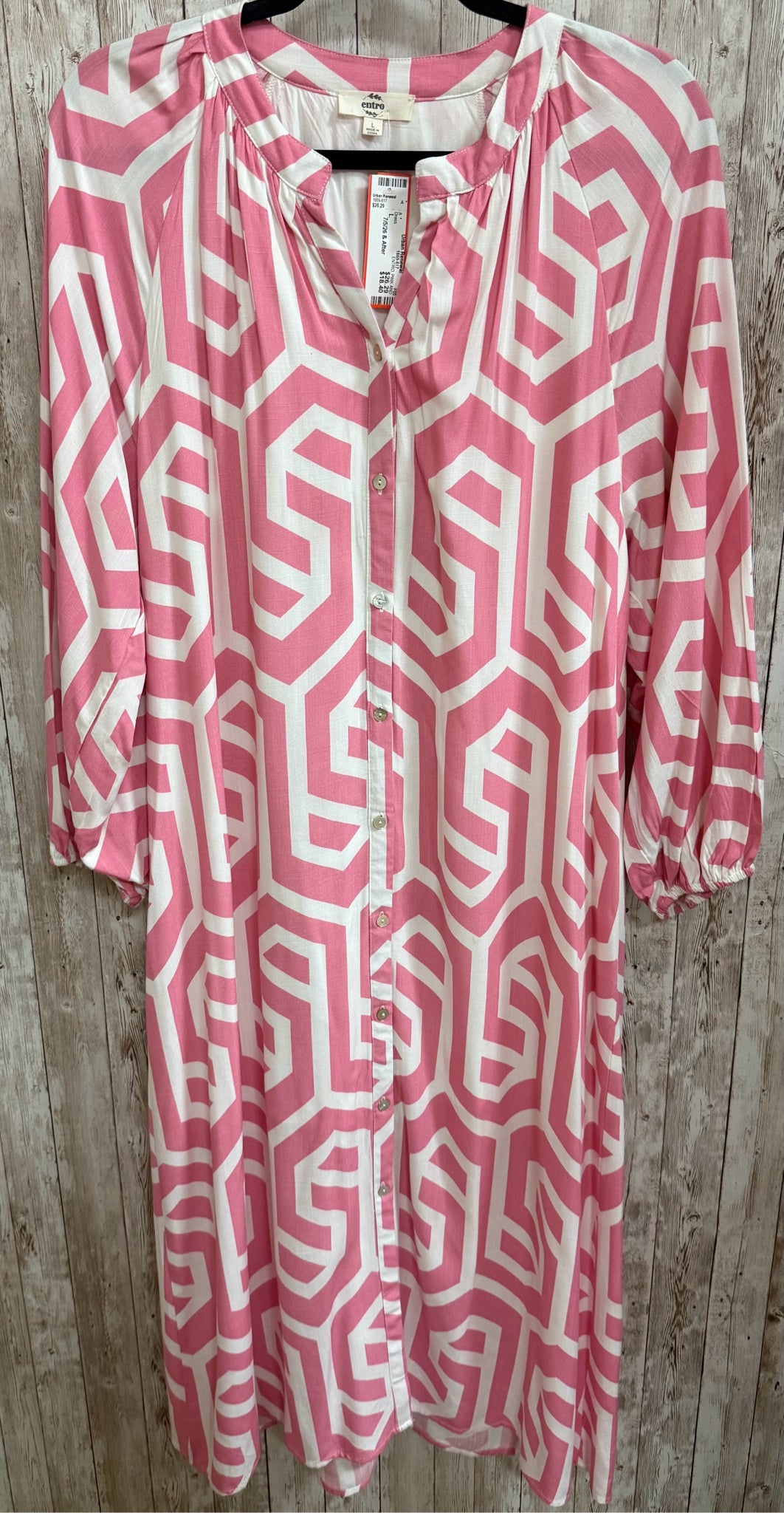 Size L ENTRO PINK AND WHITE PRINT Dress