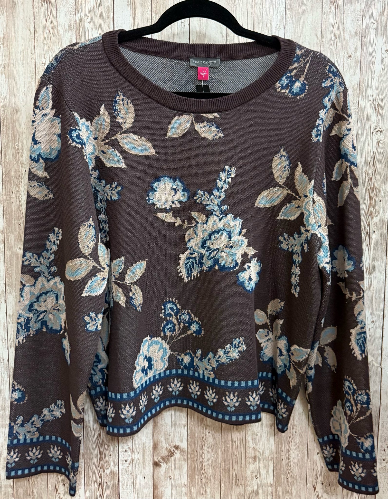 Size L VINCE CAMUTO BROWN AND BLUE FLORAL Sweater