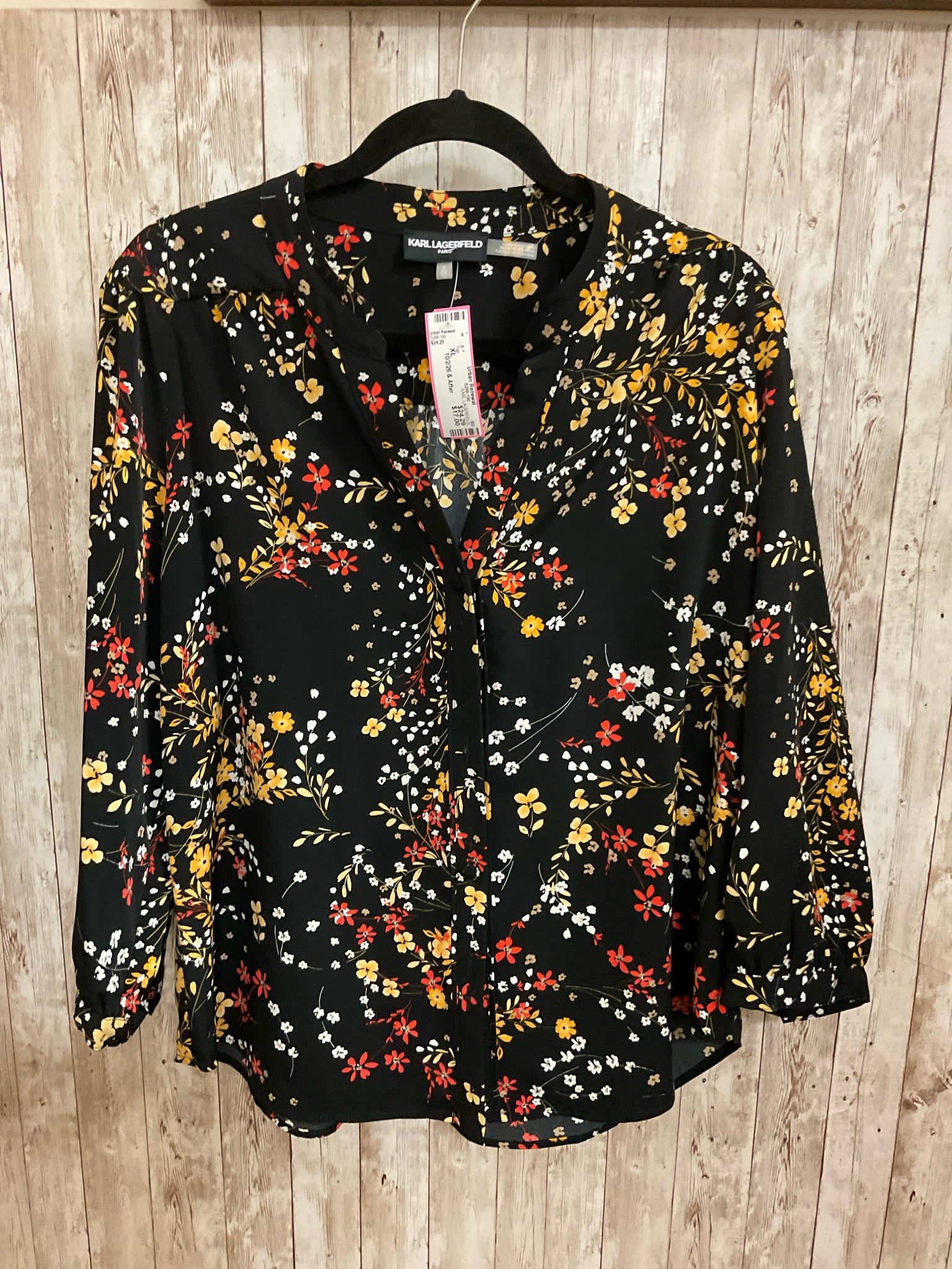 Size XL KARL LAGERFELD BLACK MULTI FLORAL Top