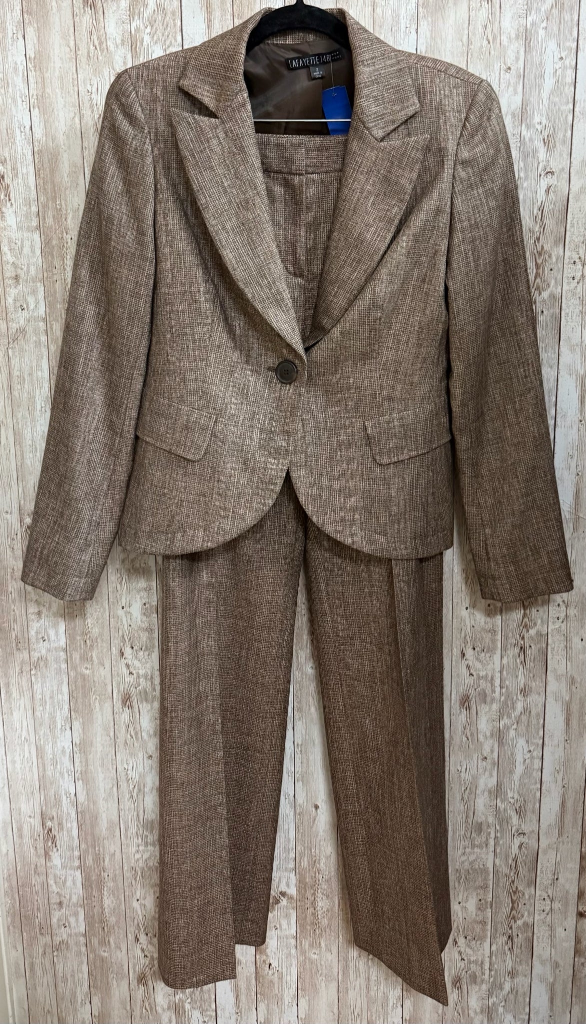 Size 2 LAFAYETTE 148 BROWN TWEED 2 PC PANT SET