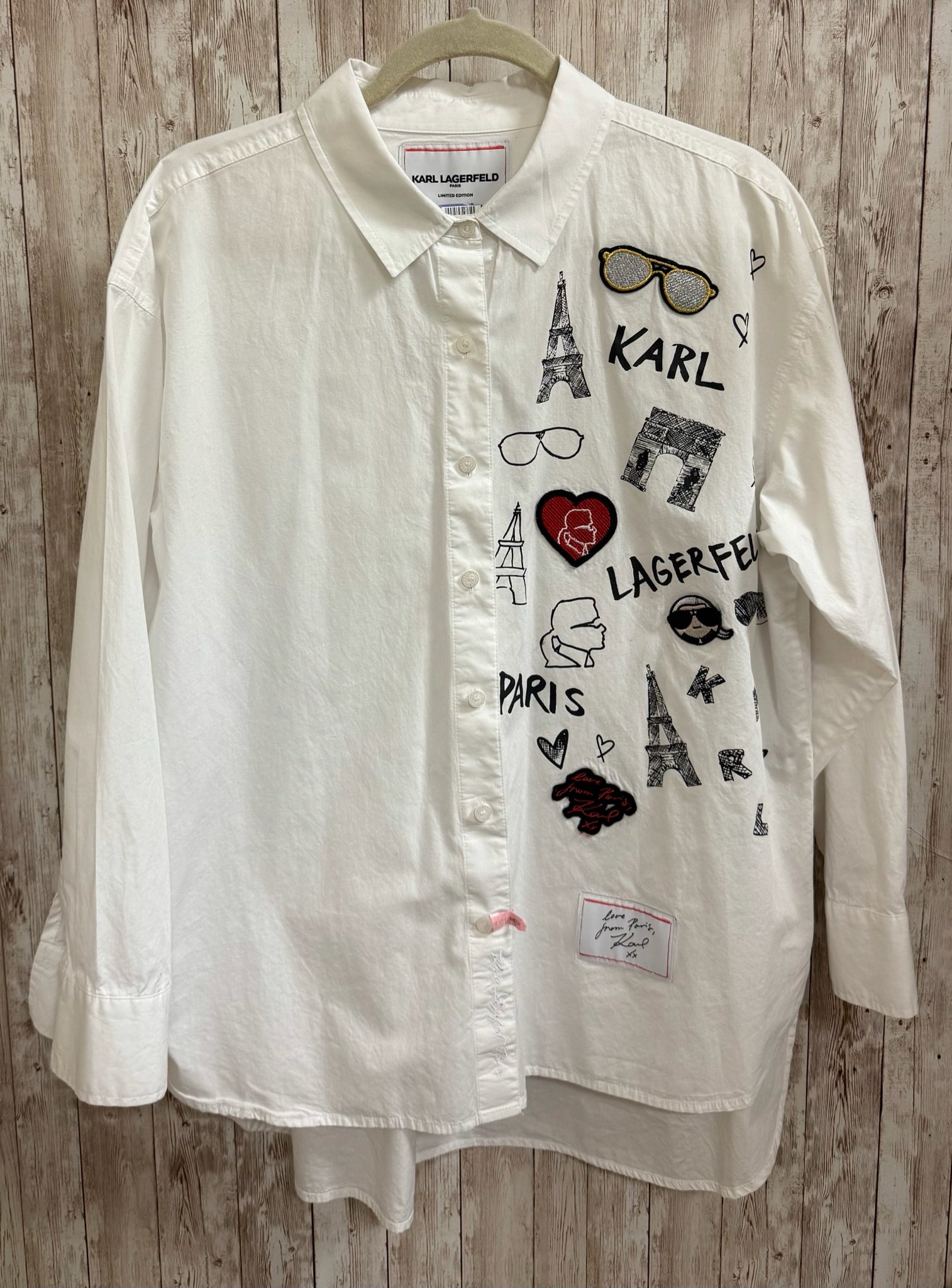 KARL LAGERFELD Size L White Print Shirt