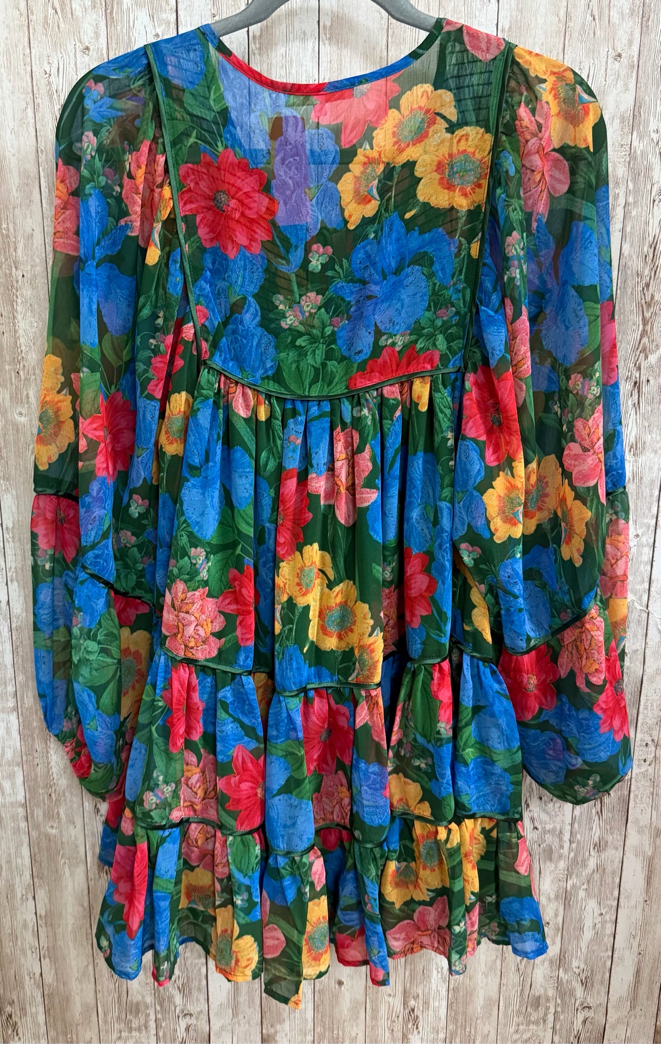 Size S OLIVACEOUS GREEN AND BLUE FLORAL Dress
