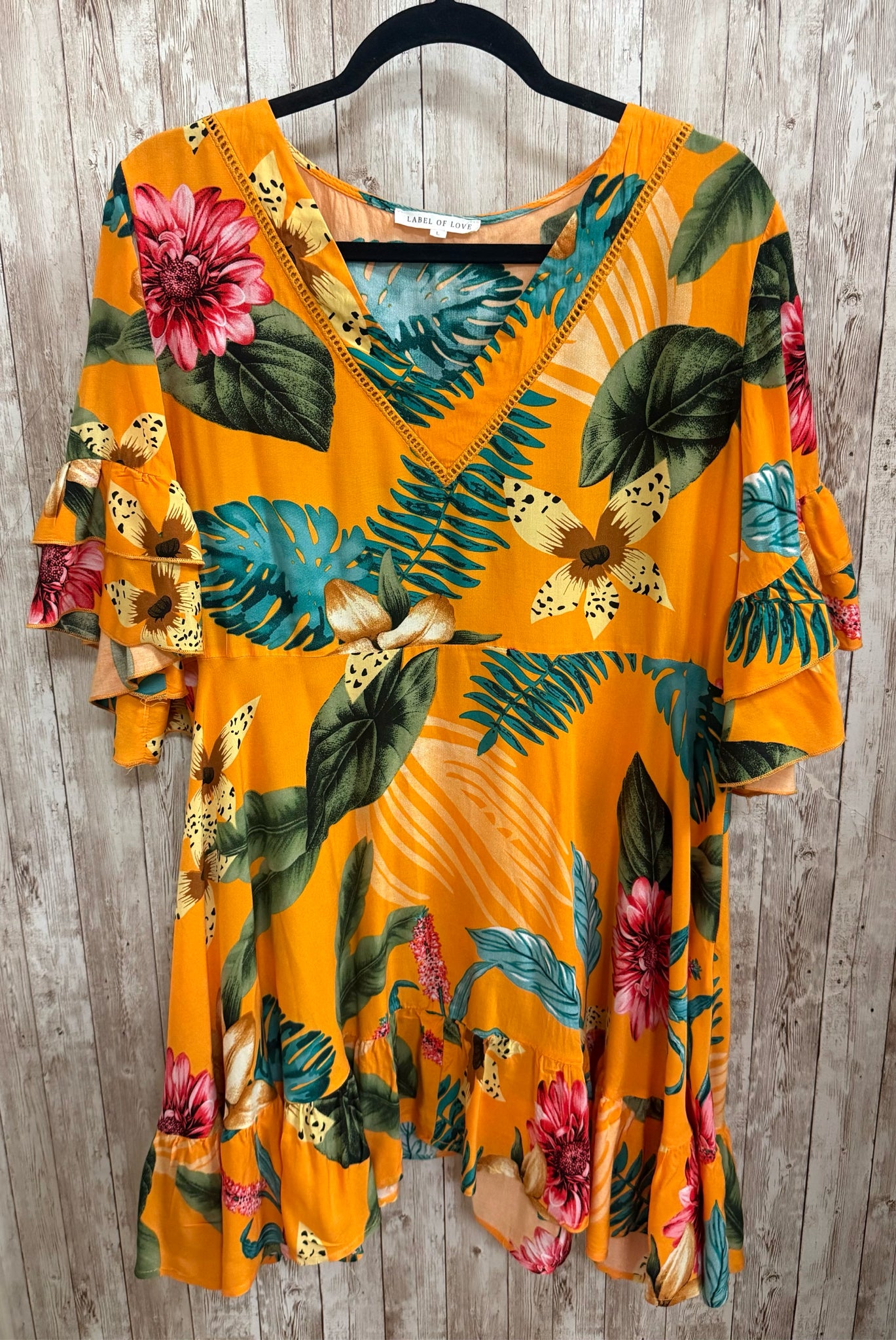 LABEL OF LOVE Yellow Print Women Size L Tunic