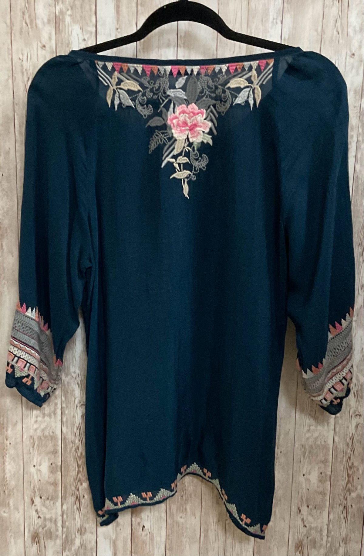 Size M JOHNNY WAS NAVY FLORAL Top